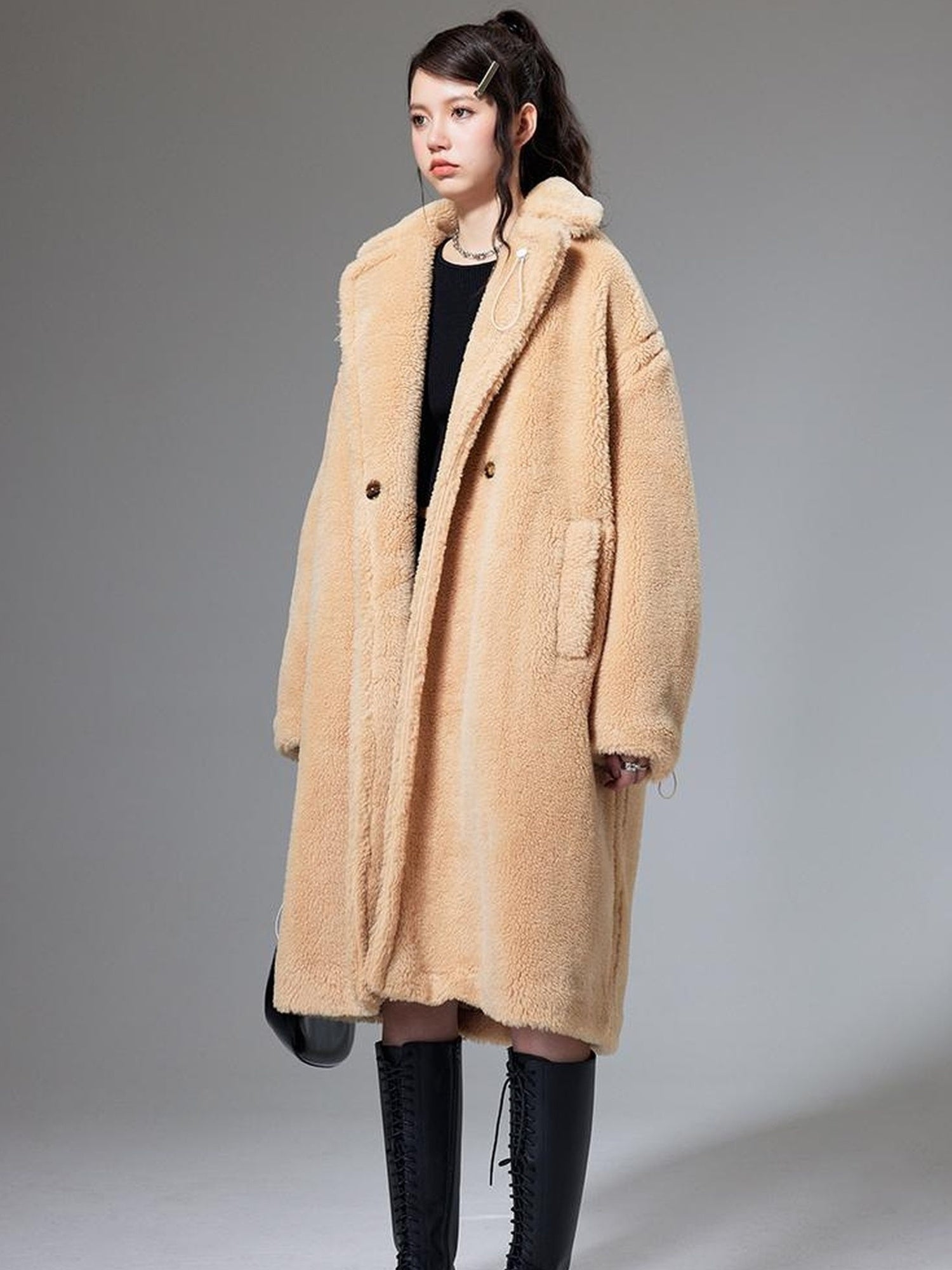 DIDDI MODA Teddy Bear Floral Patch Overcoat