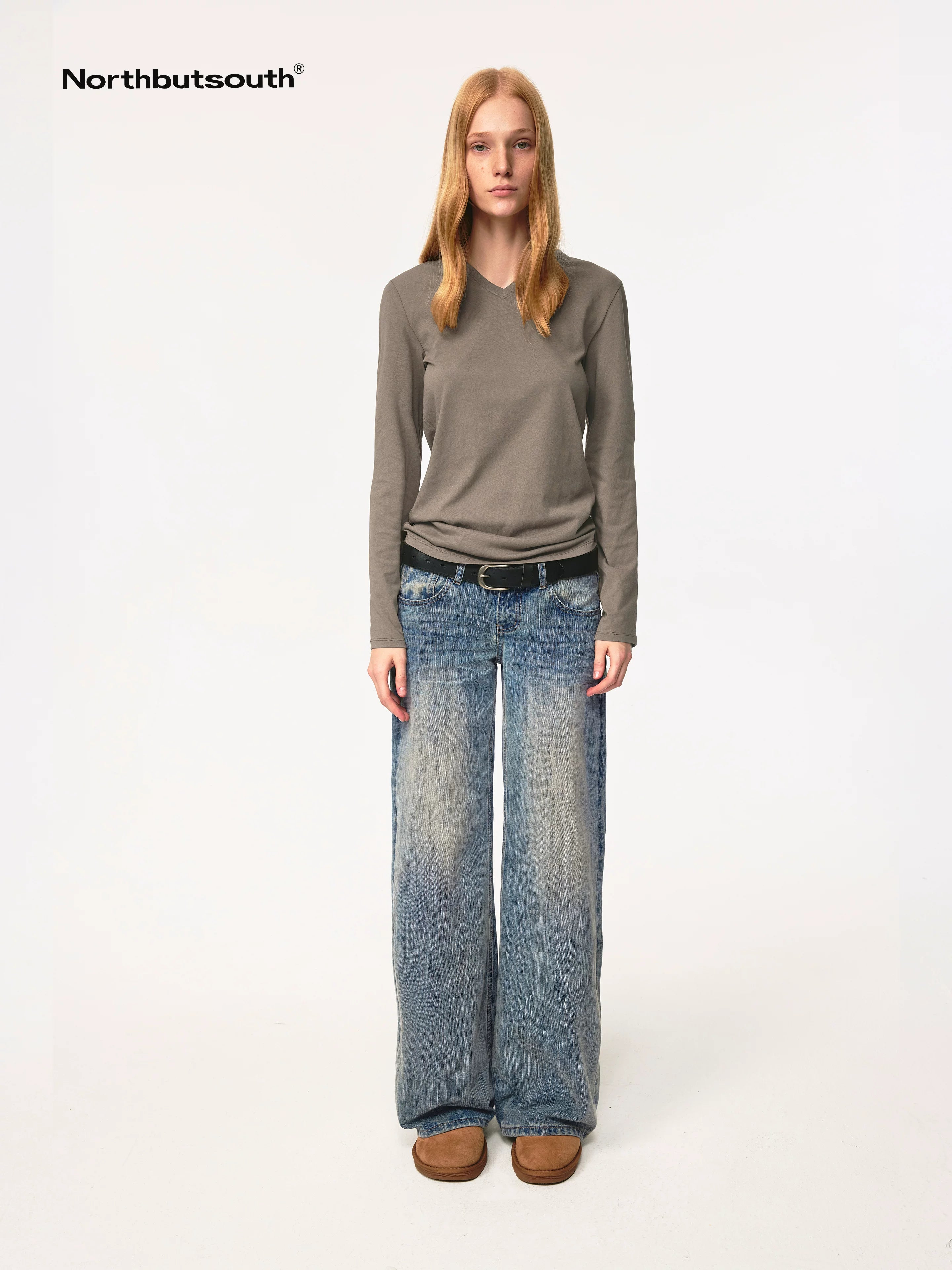Textured Crease Low Rise Relaxed Jeans
