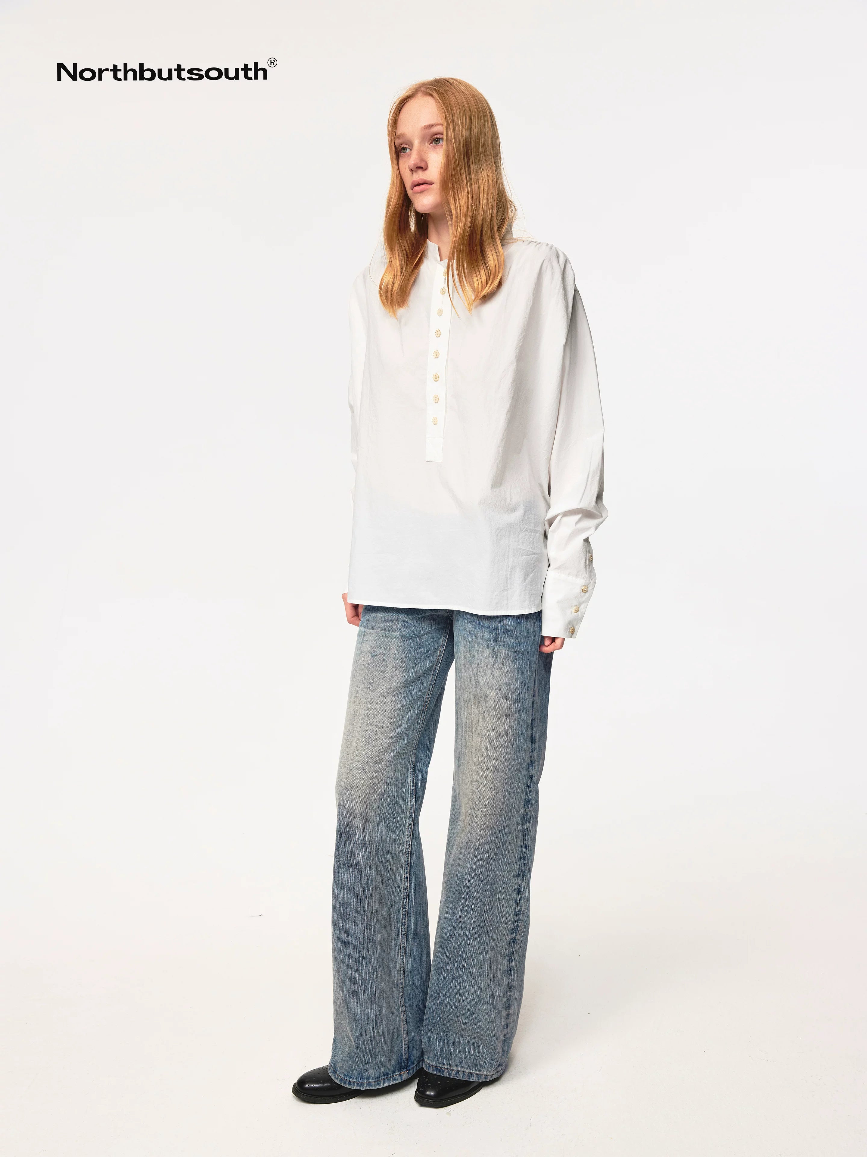 Textured Washed Relaxed Fit Shirt With Floral Button Detail