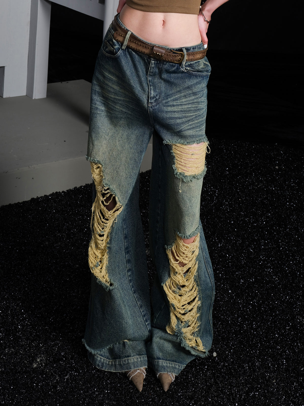 UpdateNN NORTH NODE Street Tipsy Distressed Wide Leg Jeans
