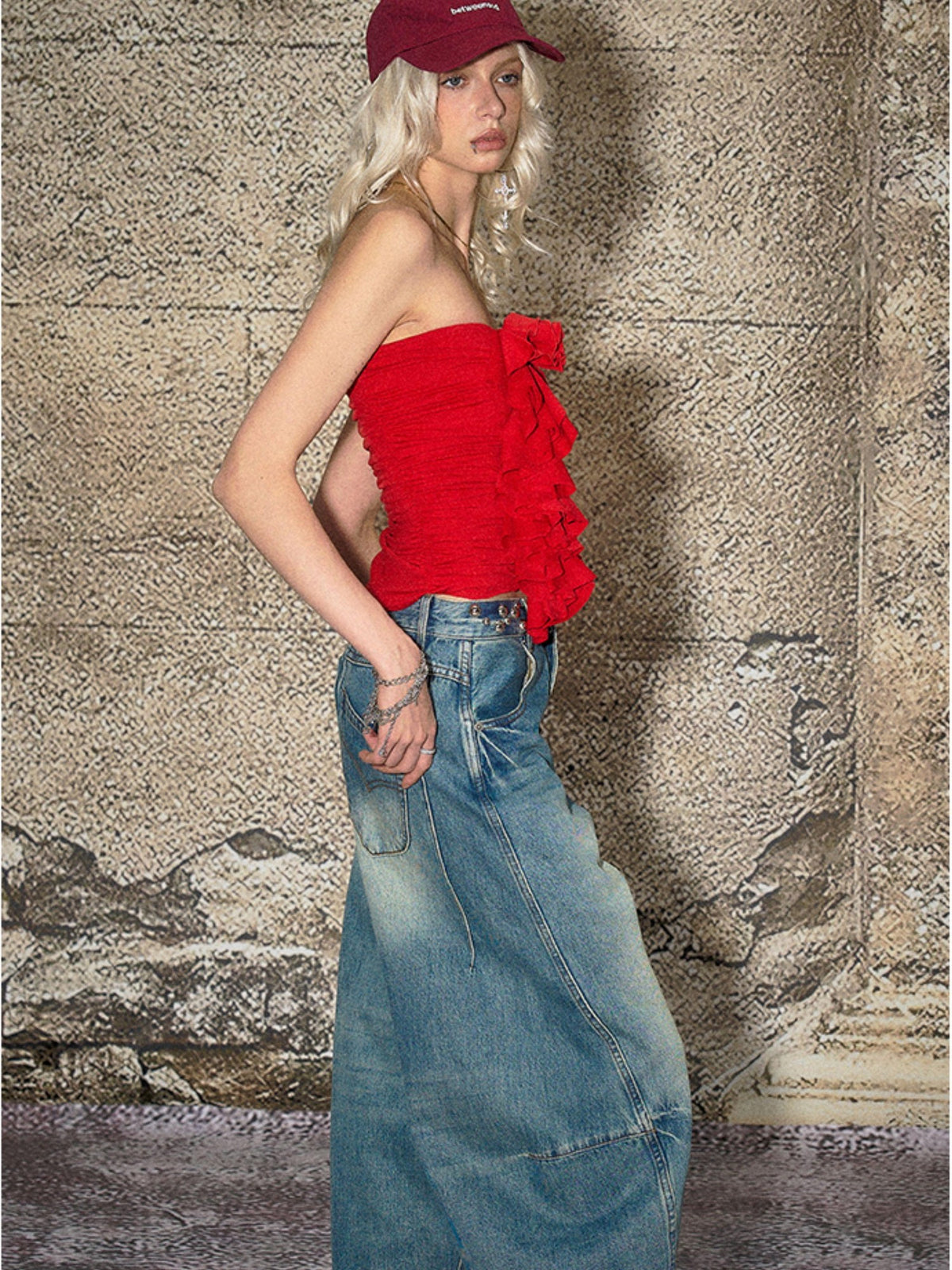 The NeverMore Blue Split Seam Distressed Wide Leg Women&