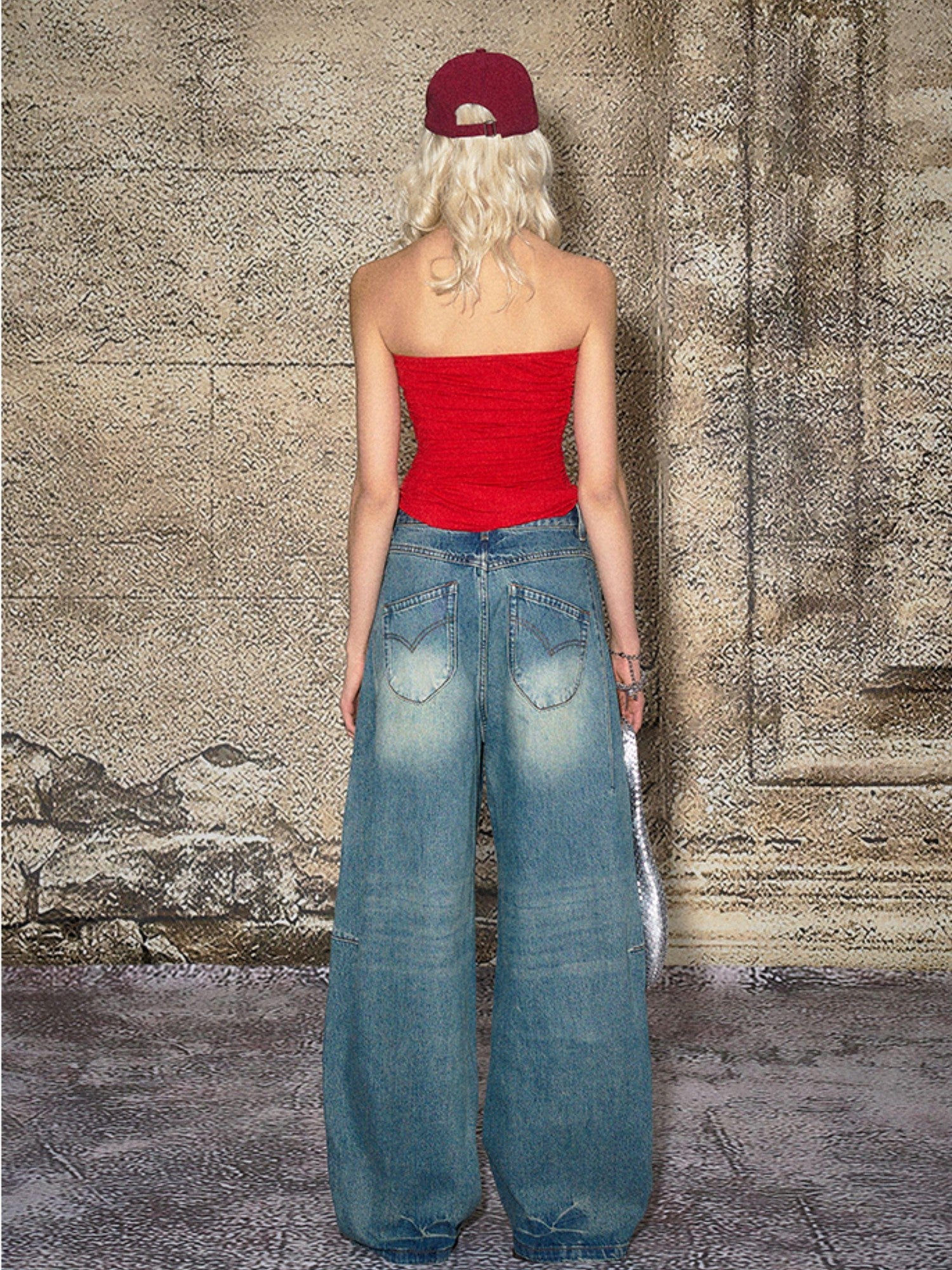 The NeverMore Blue Split Seam Distressed Wide Leg Women&