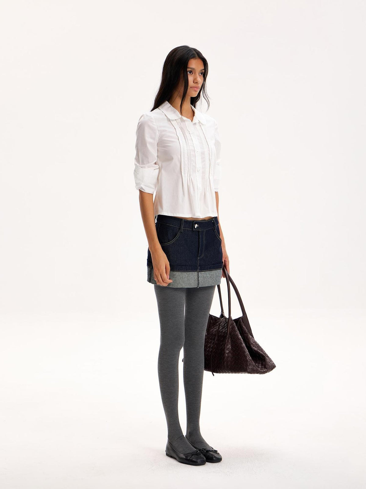 The NeverMore Casual Doll Collar Accordion Pleated Button A Line Sleeve Tencel Cotton Women&