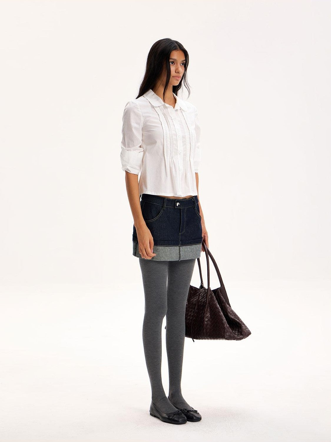 The NeverMore Casual Doll Collar Accordion Pleated Button A Line Sleeve Tencel Cotton Women&