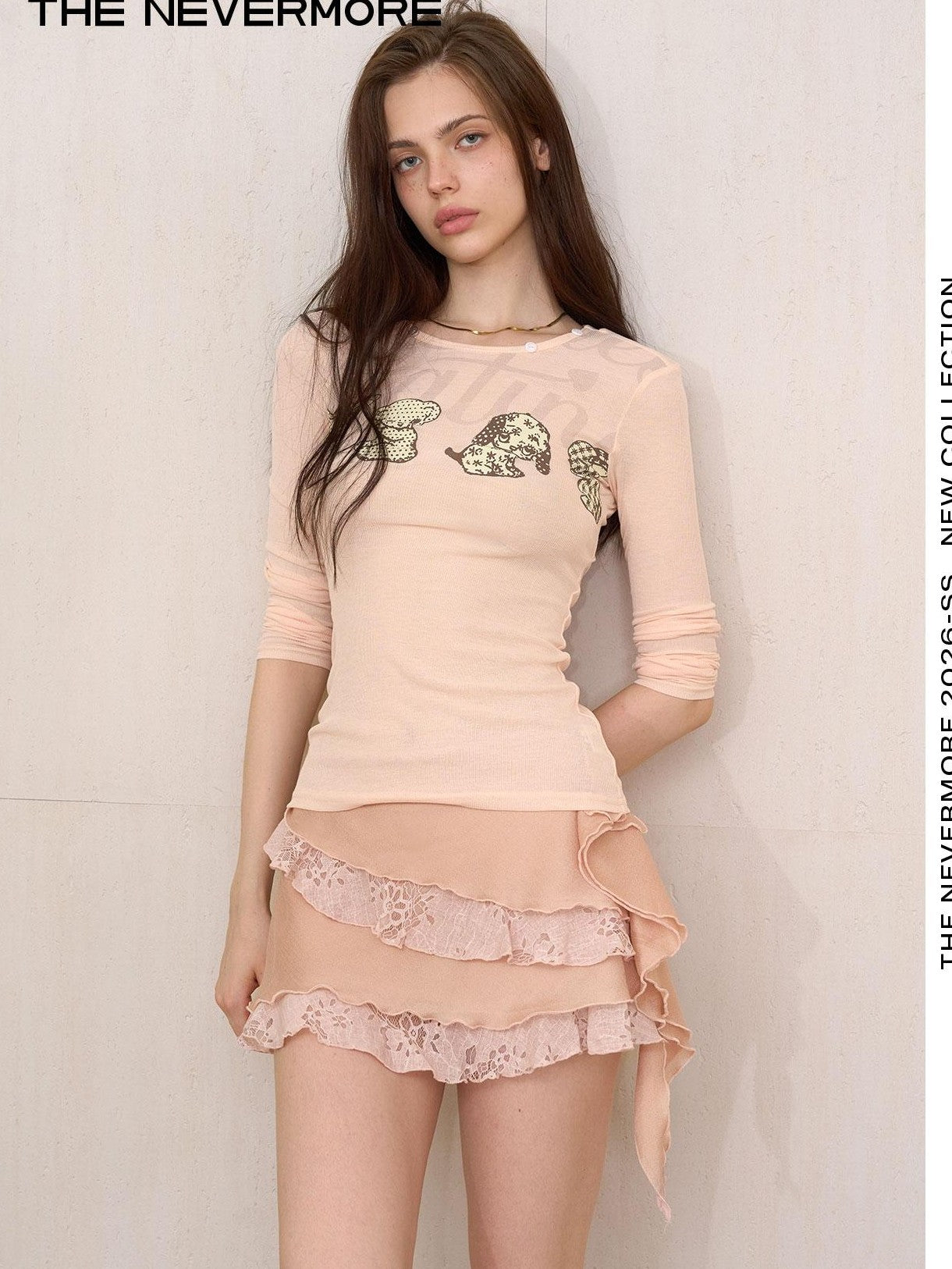 The NeverMore Coral Pink Lace Spliced Low Waist A Line Women&