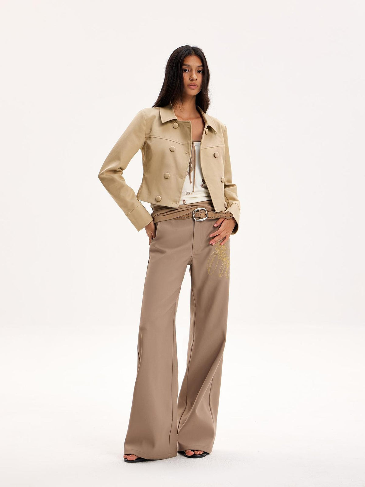 The NeverMore Cropped Double Breasted Classic Lapel Women&