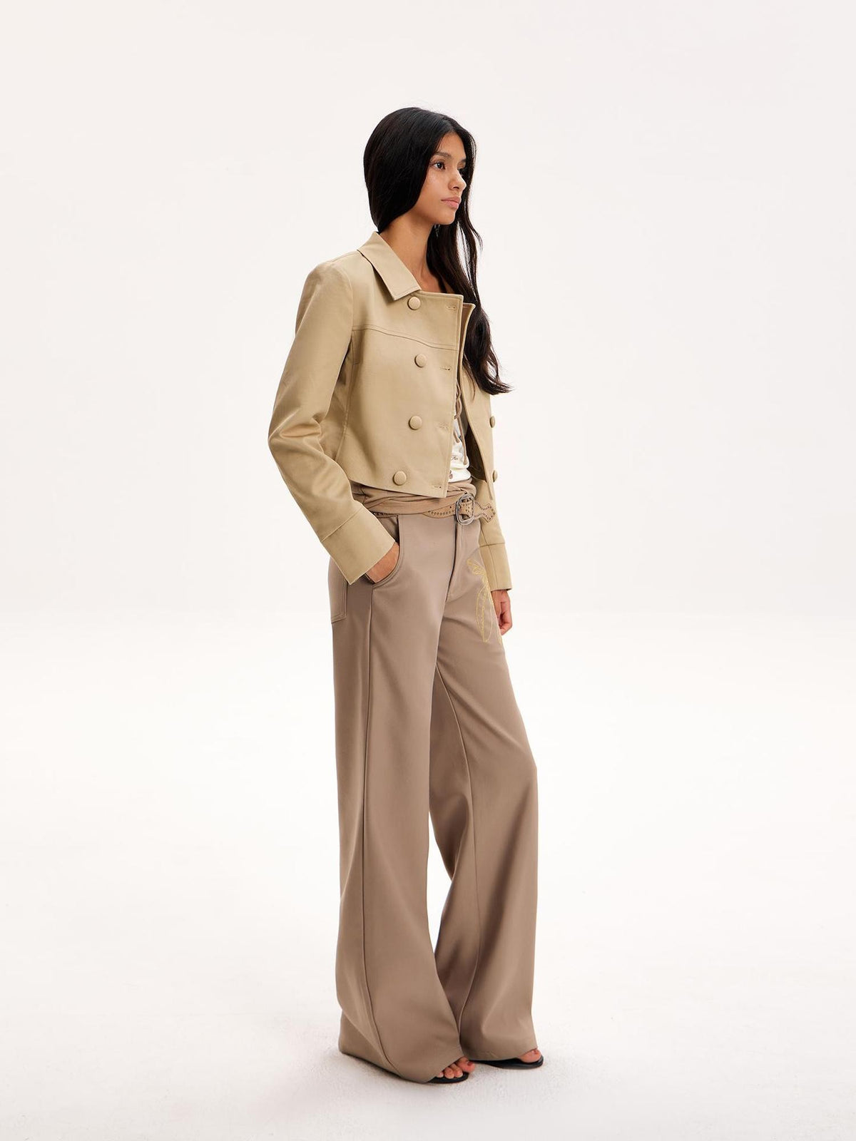 The NeverMore Cropped Double Breasted Classic Lapel Women&
