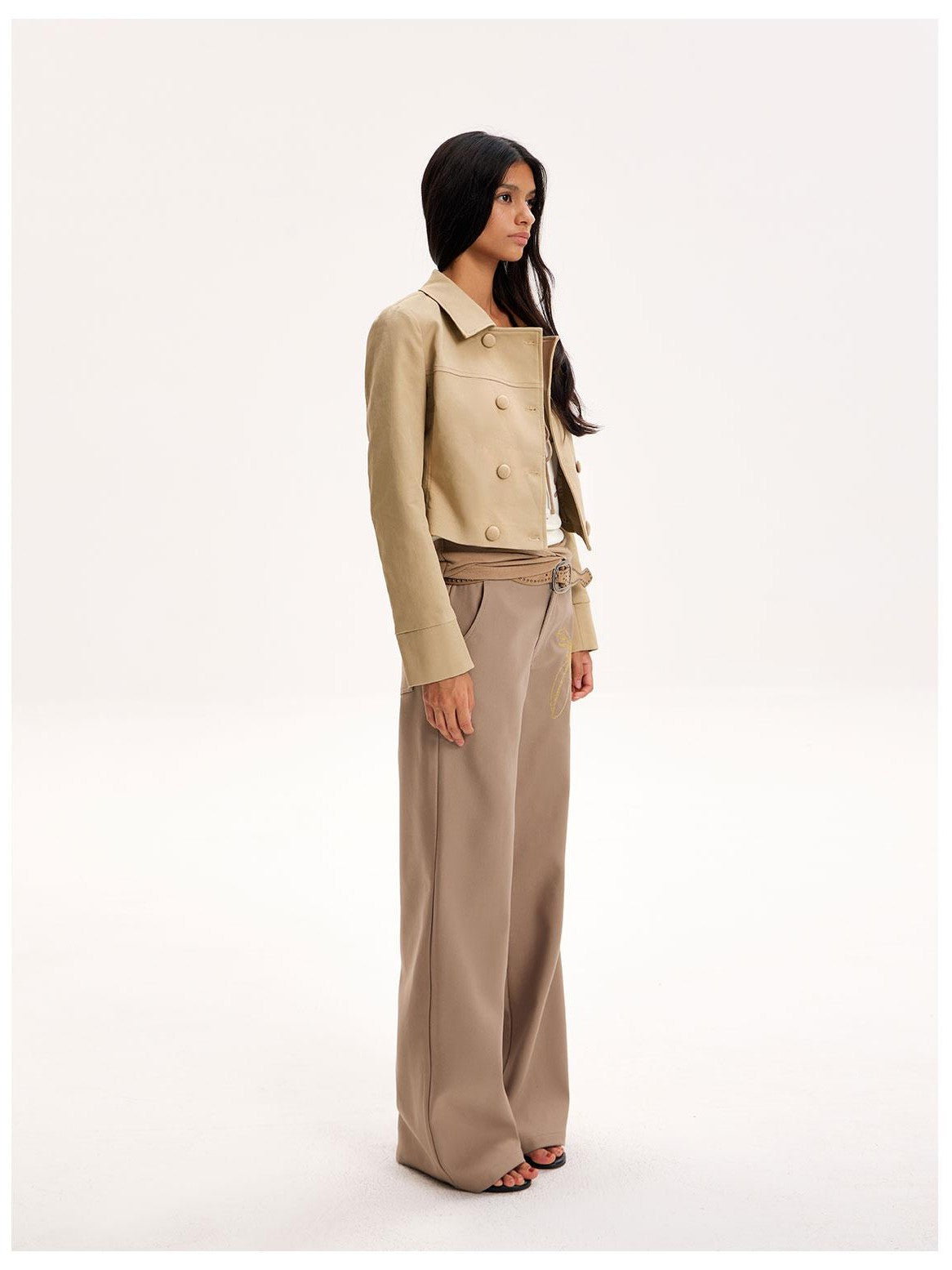 The NeverMore Cropped Double Breasted Classic Lapel Women&