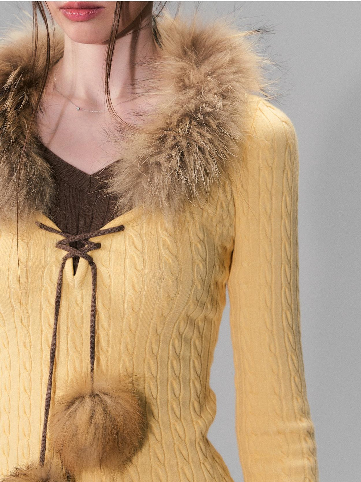 The NeverMore Detachable Raccoon Fur Collar Faux Layered Slim Fit Knit Women&
