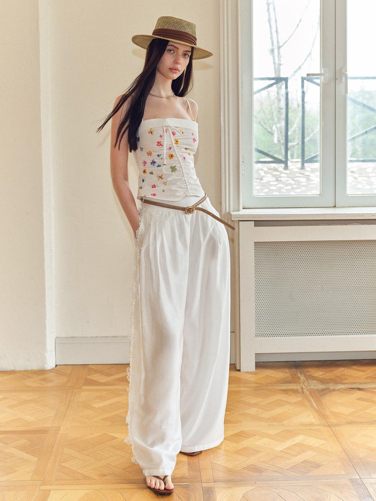 The NeverMore Handpainted Floral Embroidery Cami Women&