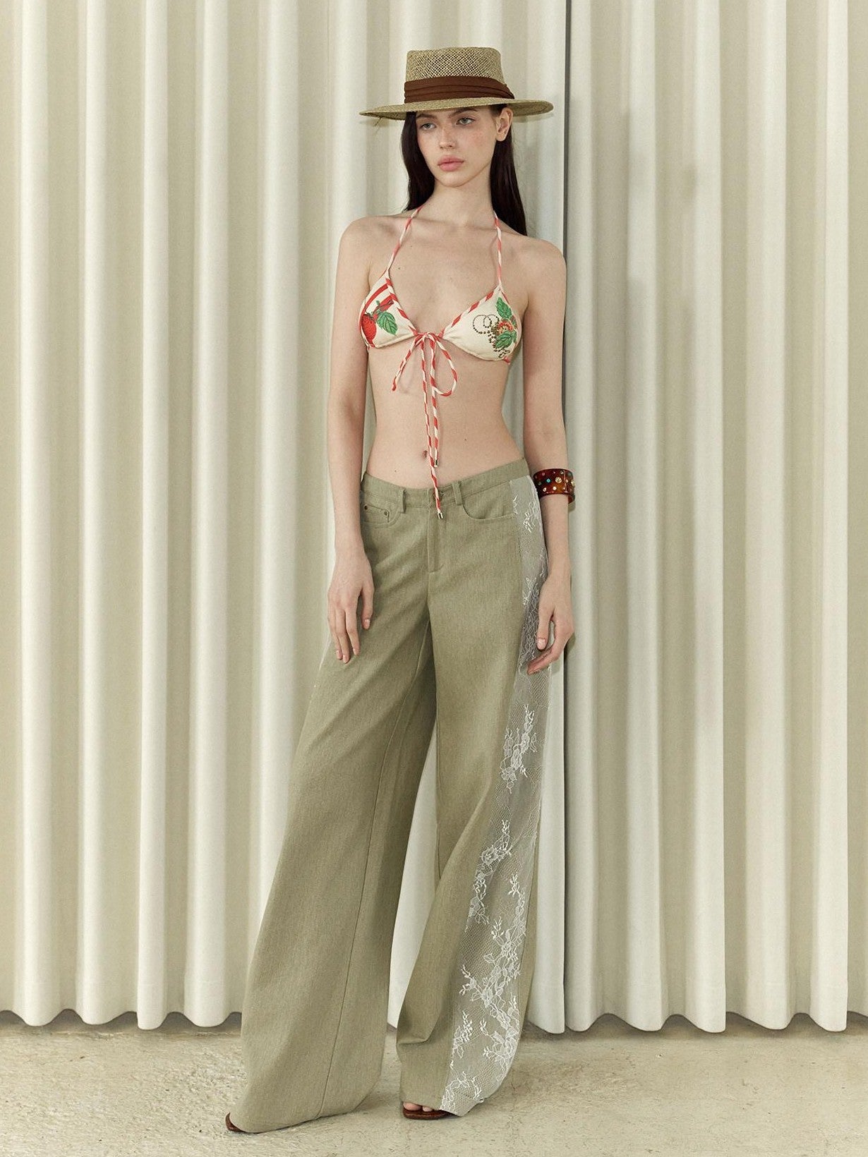 The NeverMore Khaki Vintage Lace Patchwork Women&