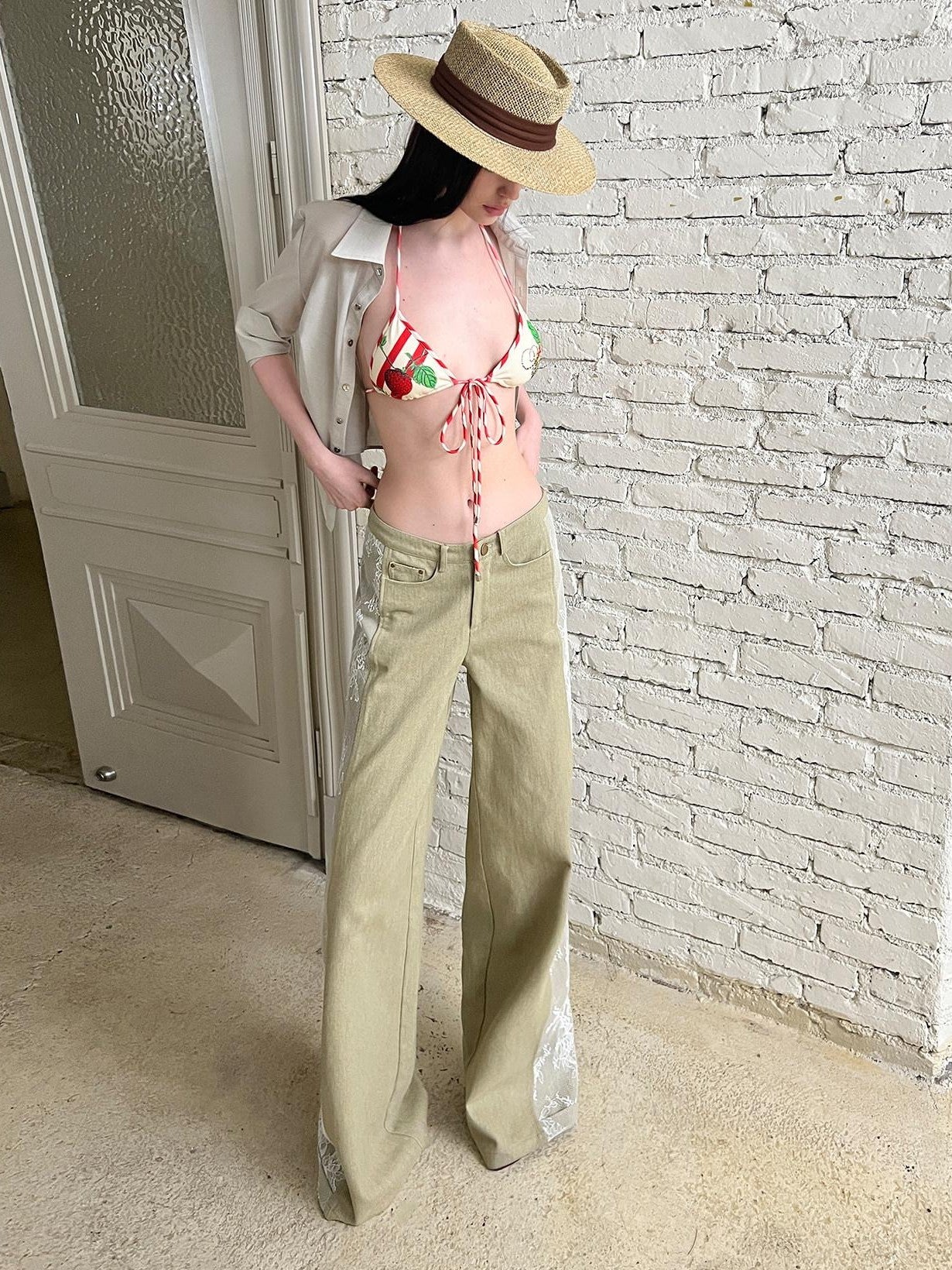 The NeverMore Khaki Vintage Lace Patchwork Women&