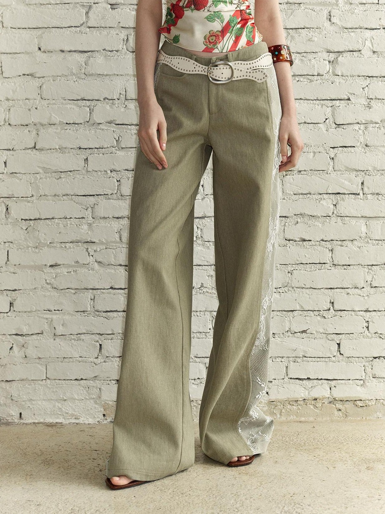 The NeverMore Khaki Vintage Lace Patchwork Women&