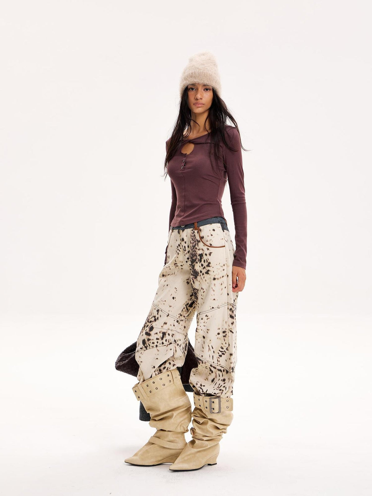 The NeverMore Leopard Print Wide Leg Denim Women&