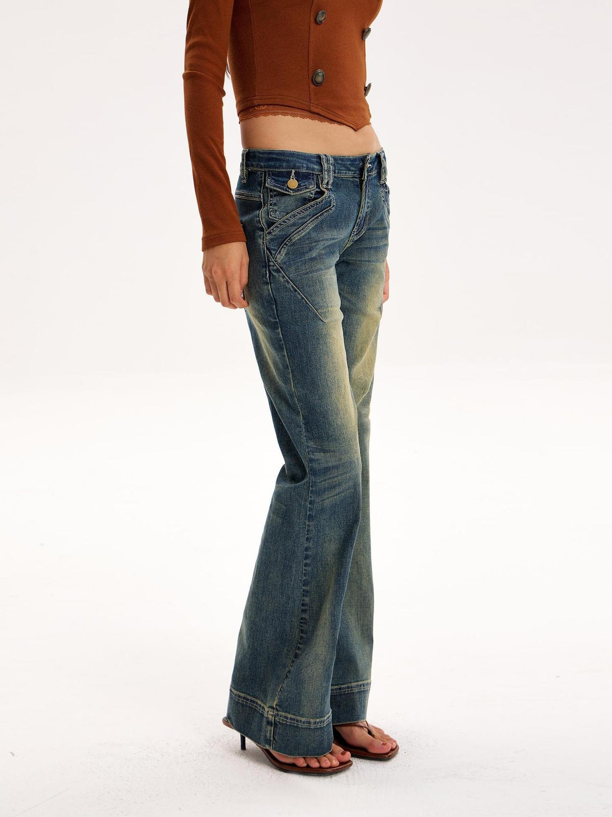 The NeverMore Low Waist Vintage Wash 3d Cut Women&