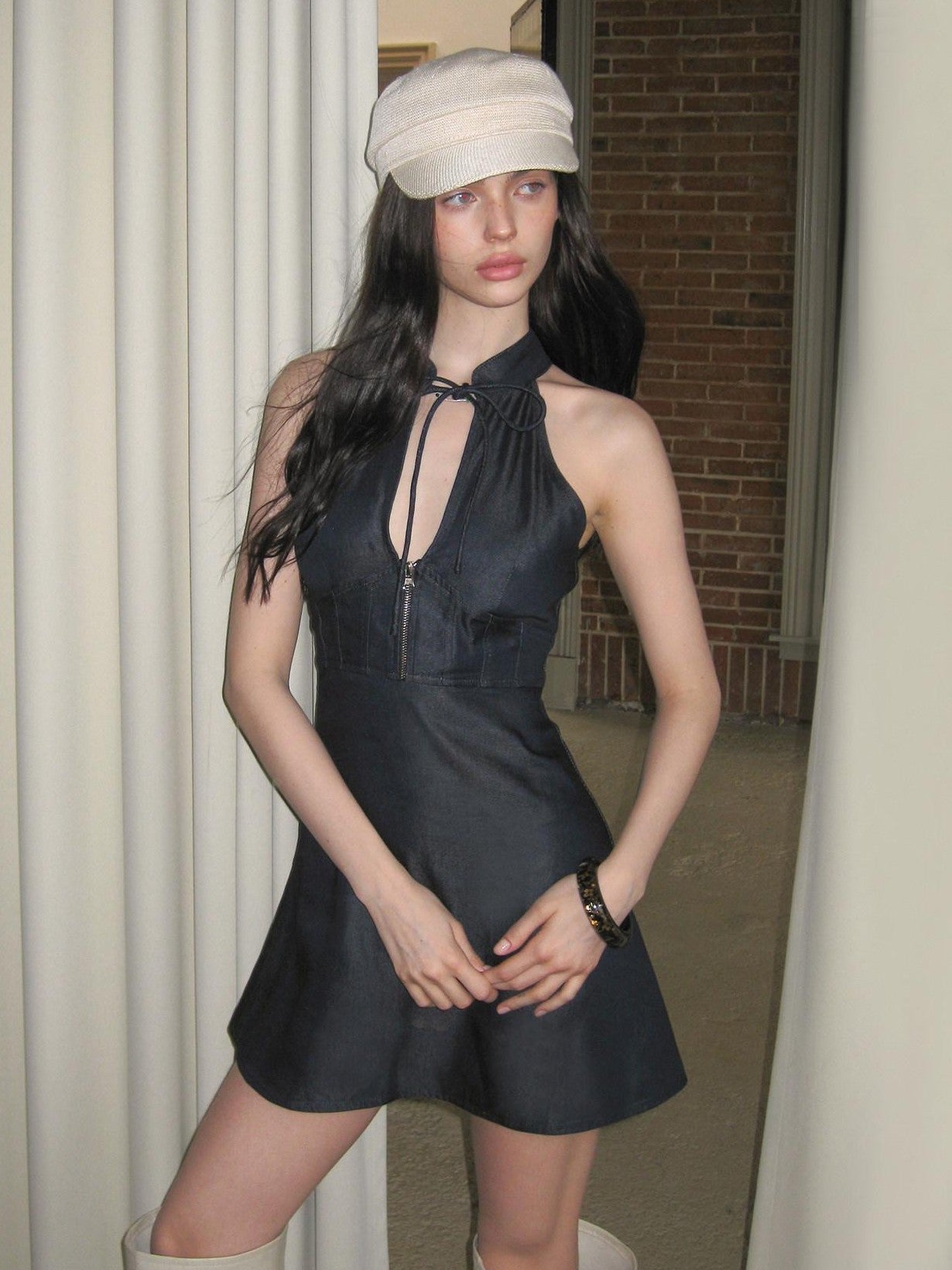 The NeverMore Navy Modern Chinese Cut Shoulder Aline Women&