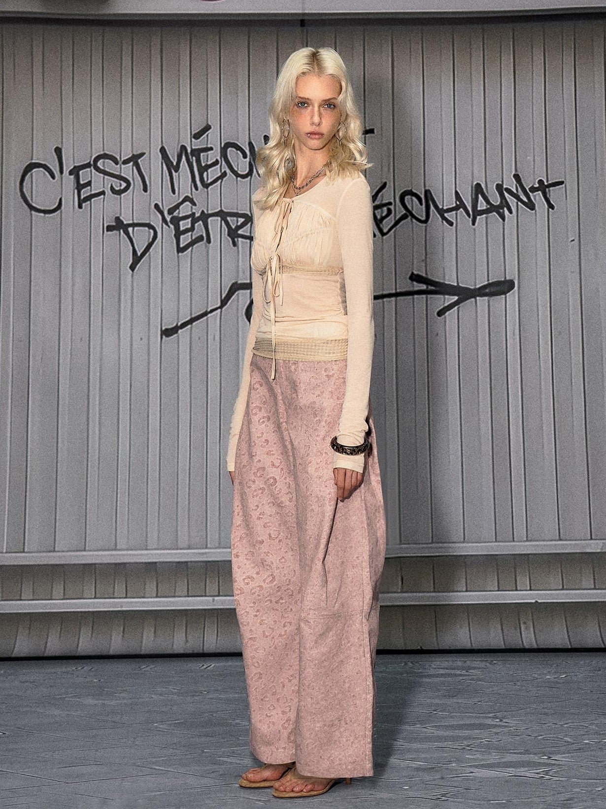 The NeverMore Pale Apricot Cutout Drawstring Spliced Slim Women&