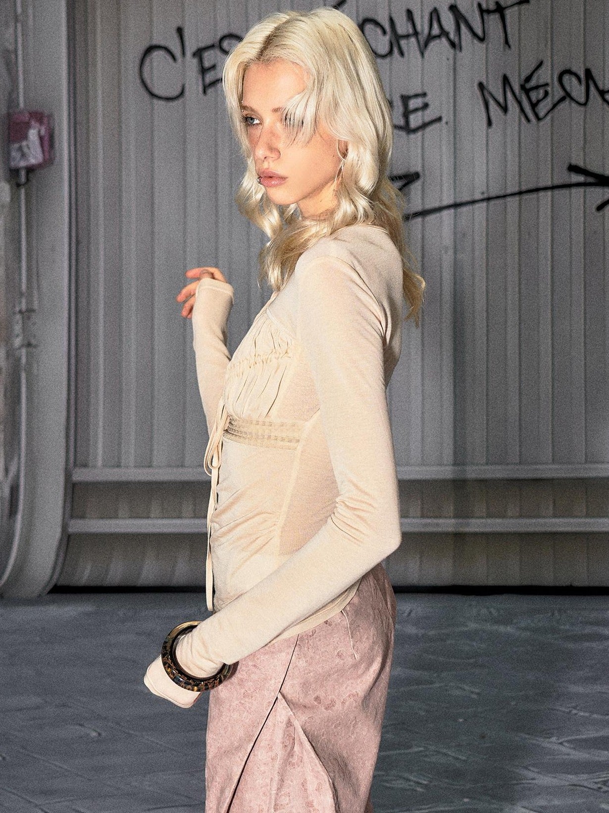 The NeverMore Pale Apricot Cutout Drawstring Spliced Slim Women&