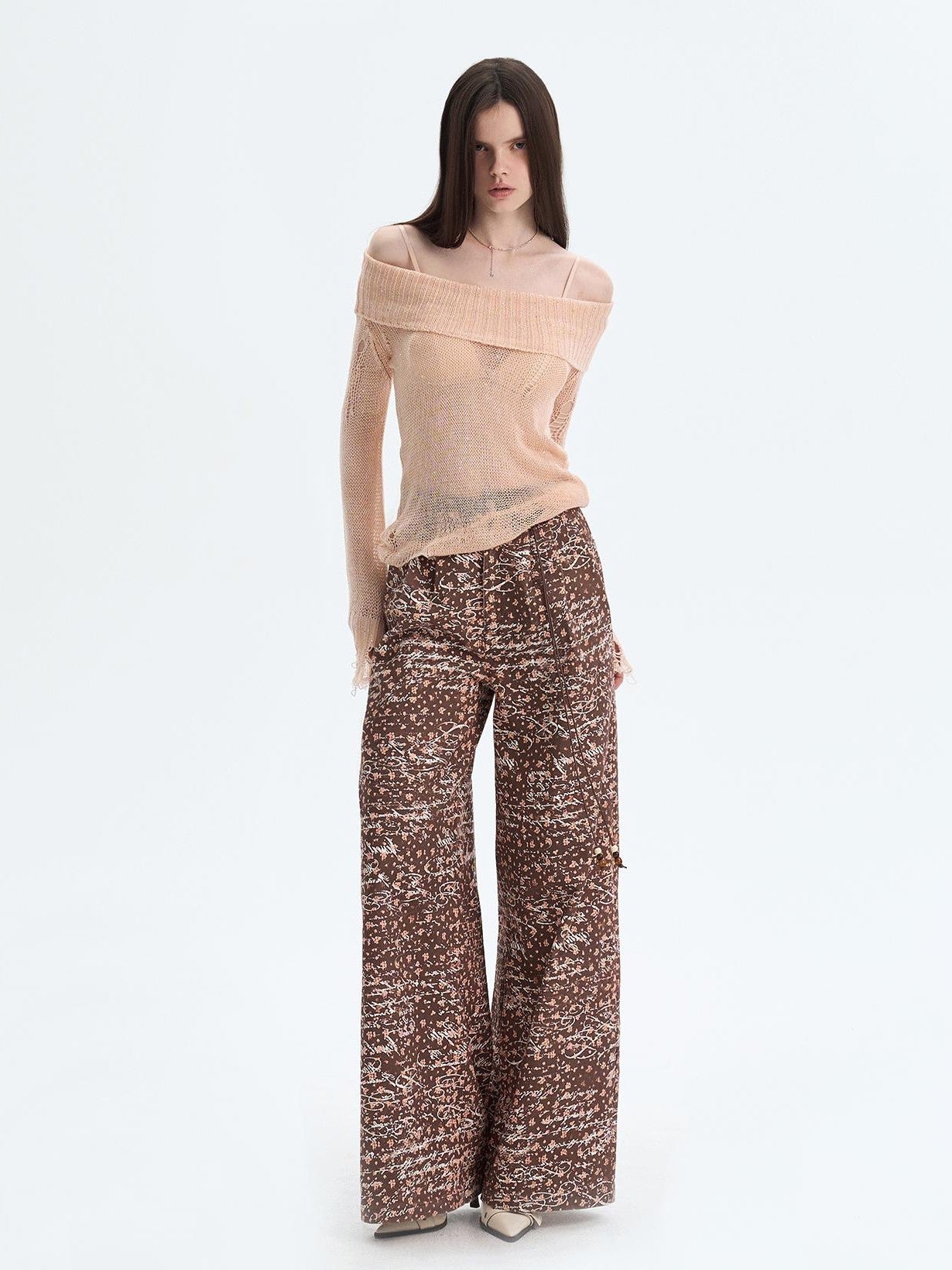 The NeverMore Peach Pink Sequin Cutout Slouchy Knit Women&