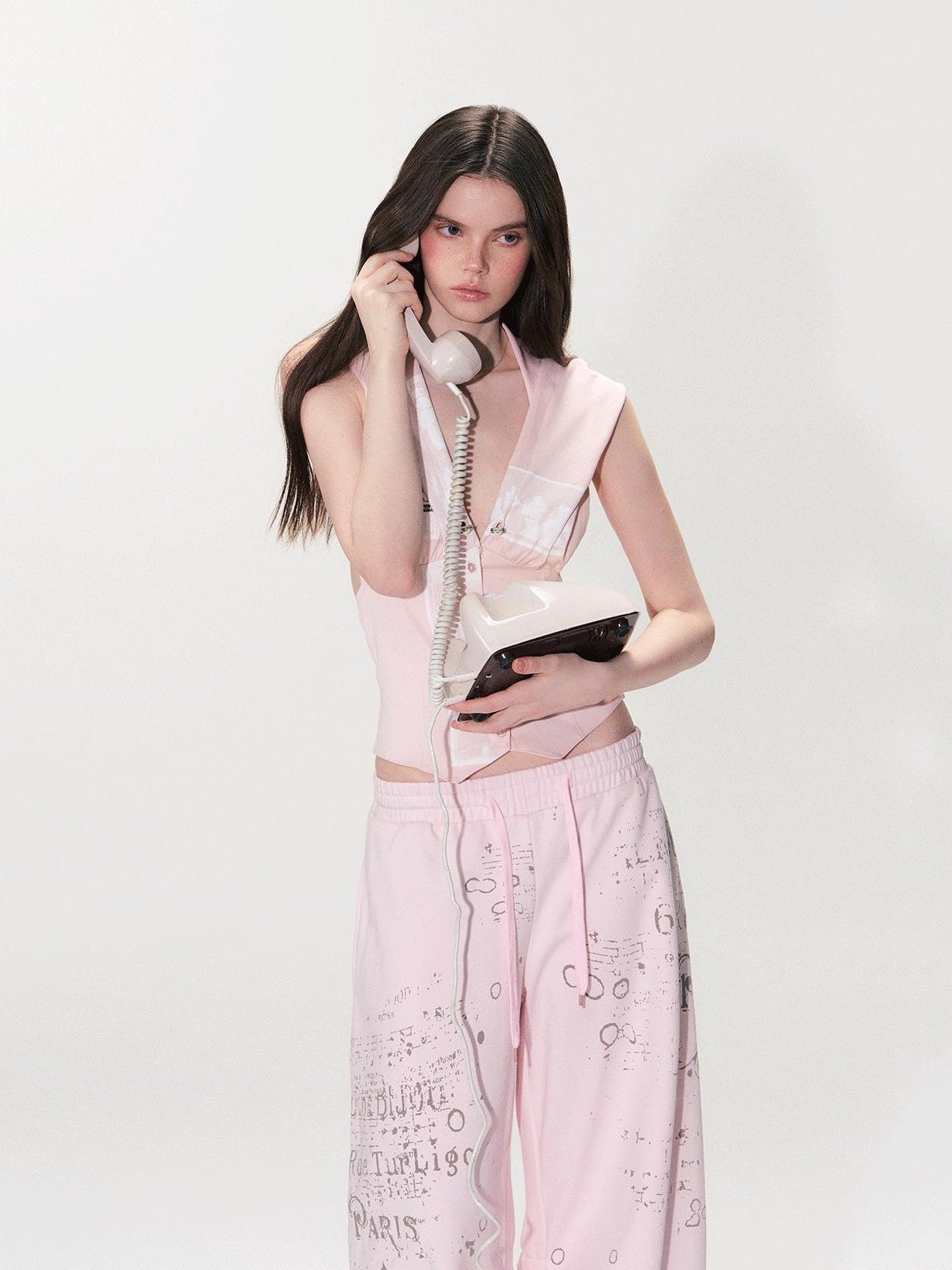 The NeverMore Pink Hooded Letter Print Cropped Slim Women&
