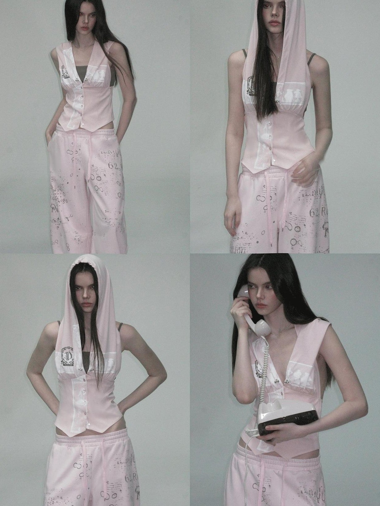 The NeverMore Pink Hooded Letter Print Cropped Slim Women&