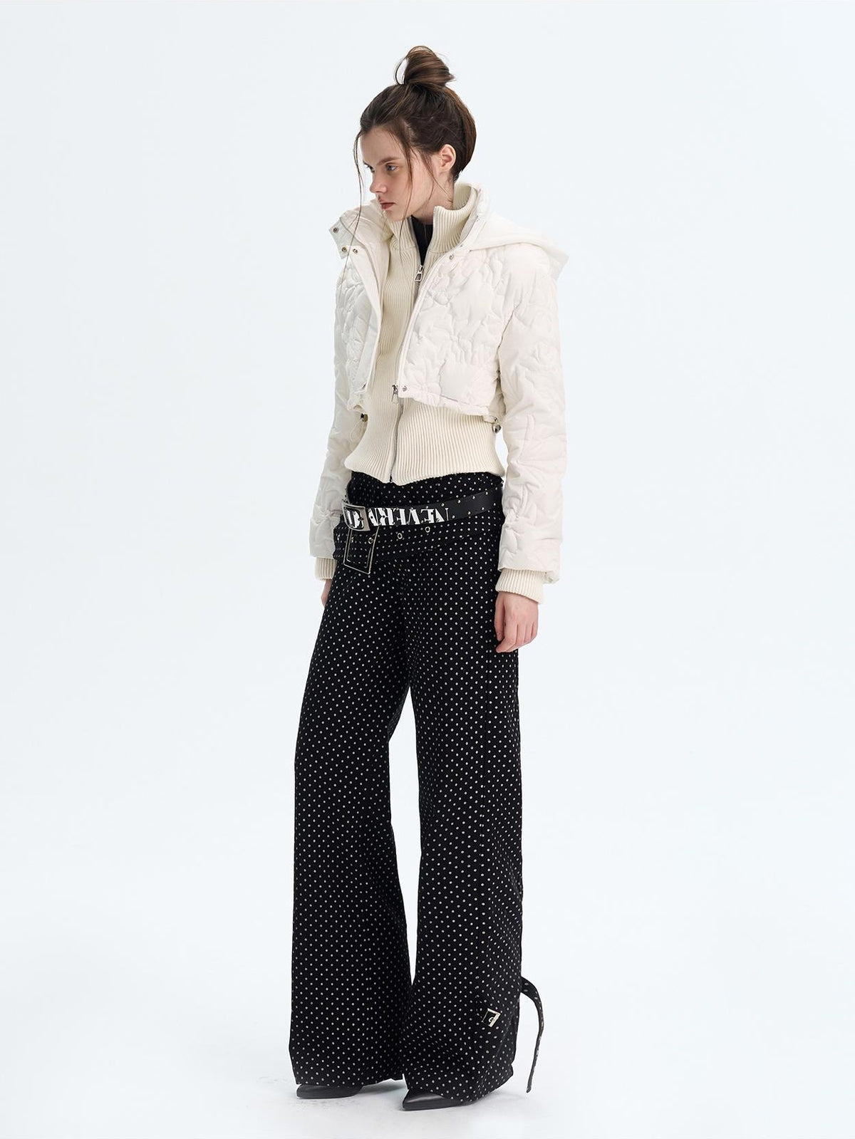 The NeverMore Quilted Embossed Cropped Hooded 90 White Duck Down Women&