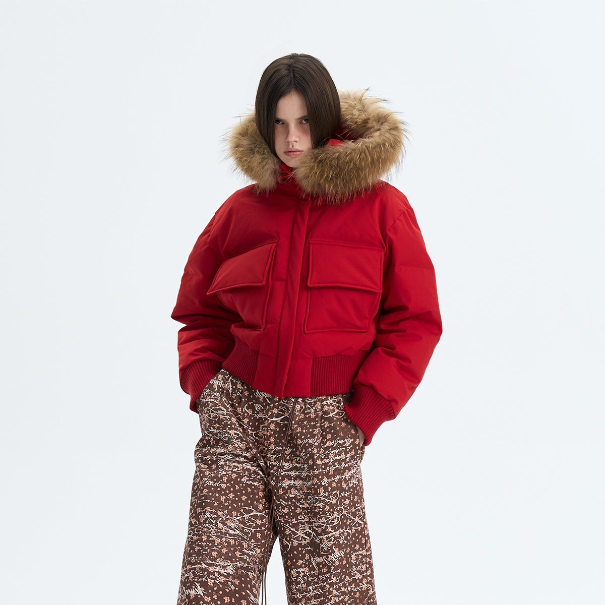 The_NeverMore_Red_Vintage_Floral_Print_Hooded_Short_Thick_Women&