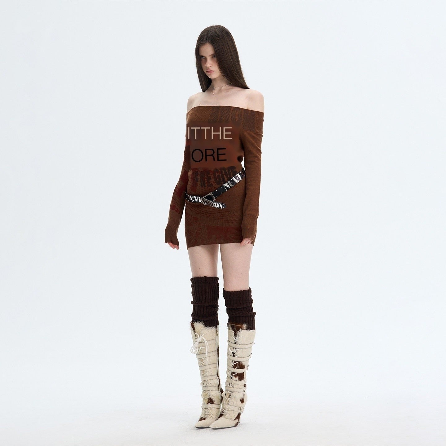 The_NeverMore_Retro_Printed_Knit_Bodycon_One_Shoulder_Women&