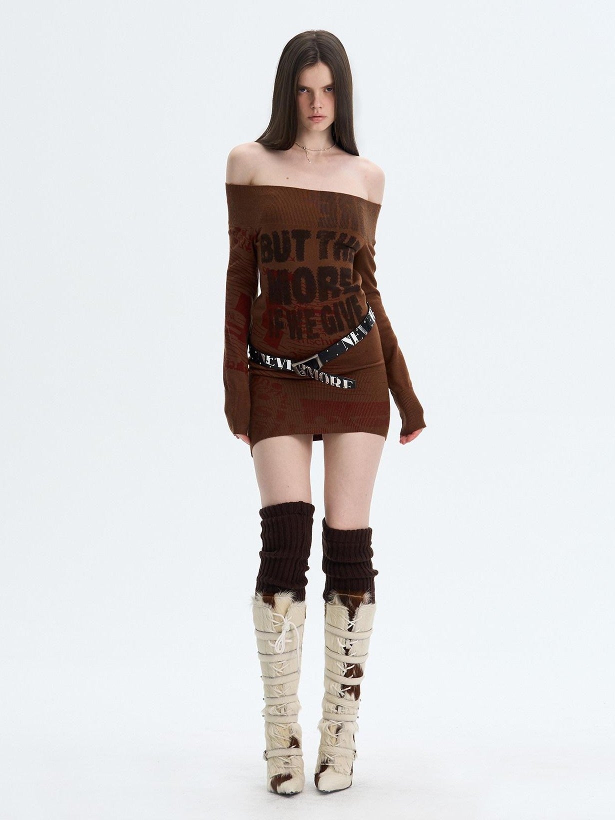 The NeverMore Retro Printed Knit Bodycon One Shoulder Women&