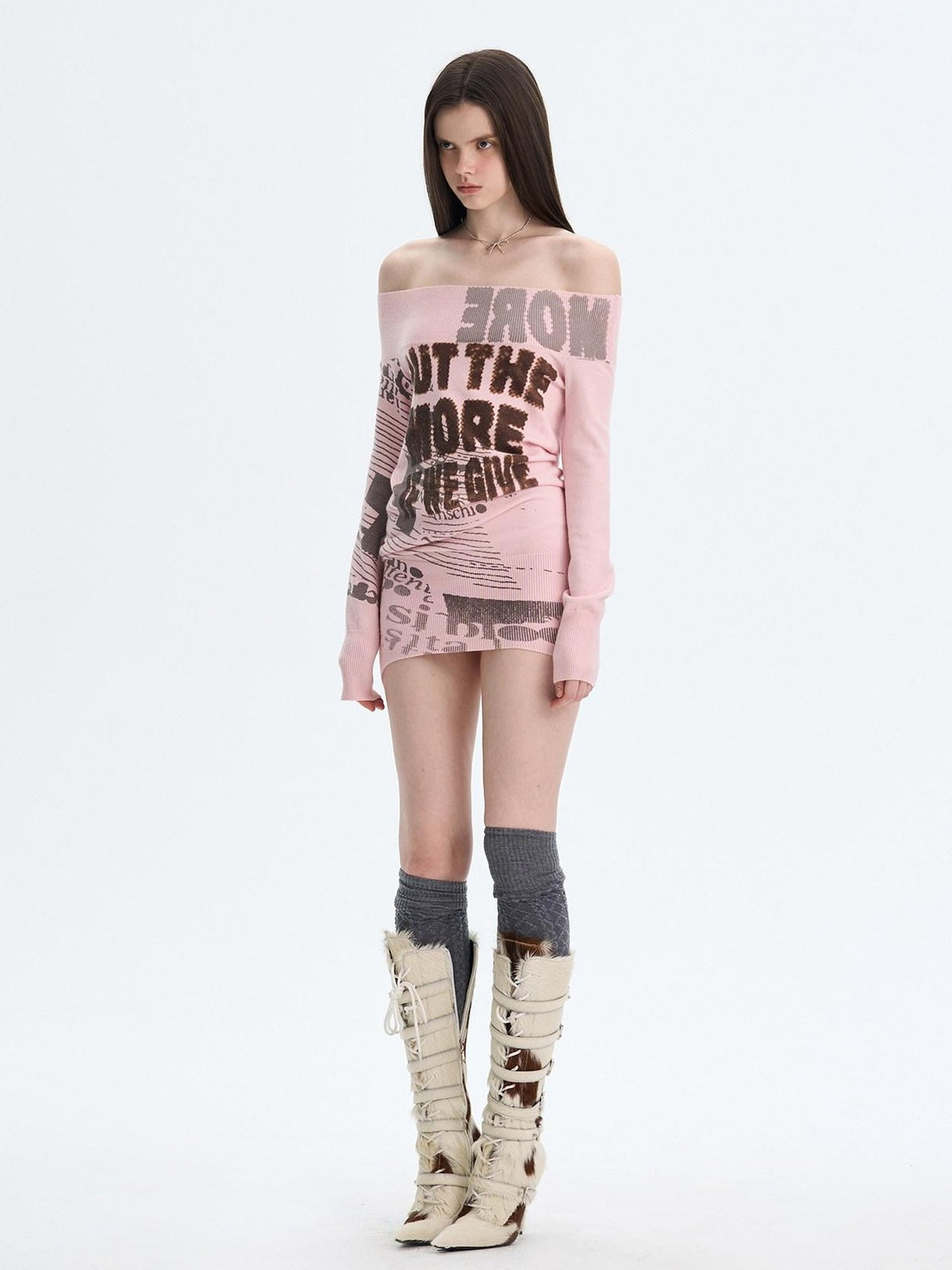 The NeverMore Retro Printed Knit Bodycon One Shoulder Women&
