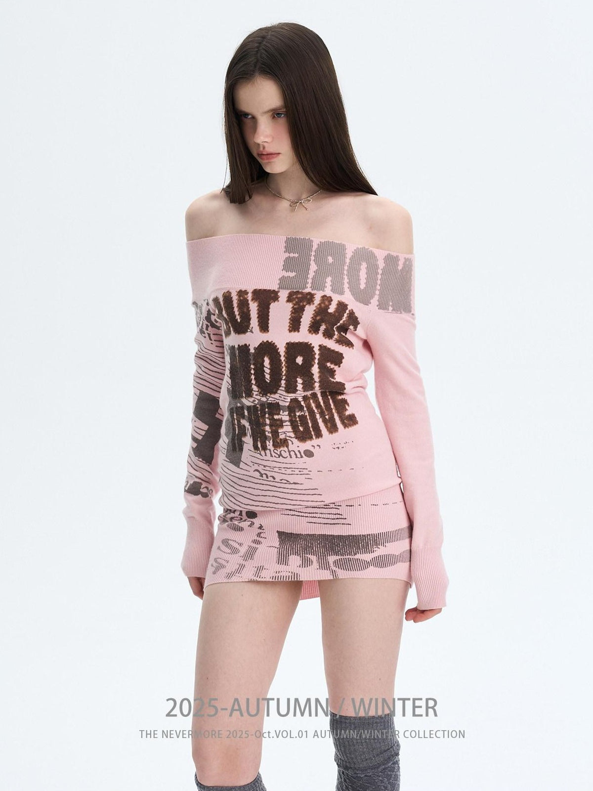 The NeverMore Retro Printed Knit Bodycon One Shoulder Women&