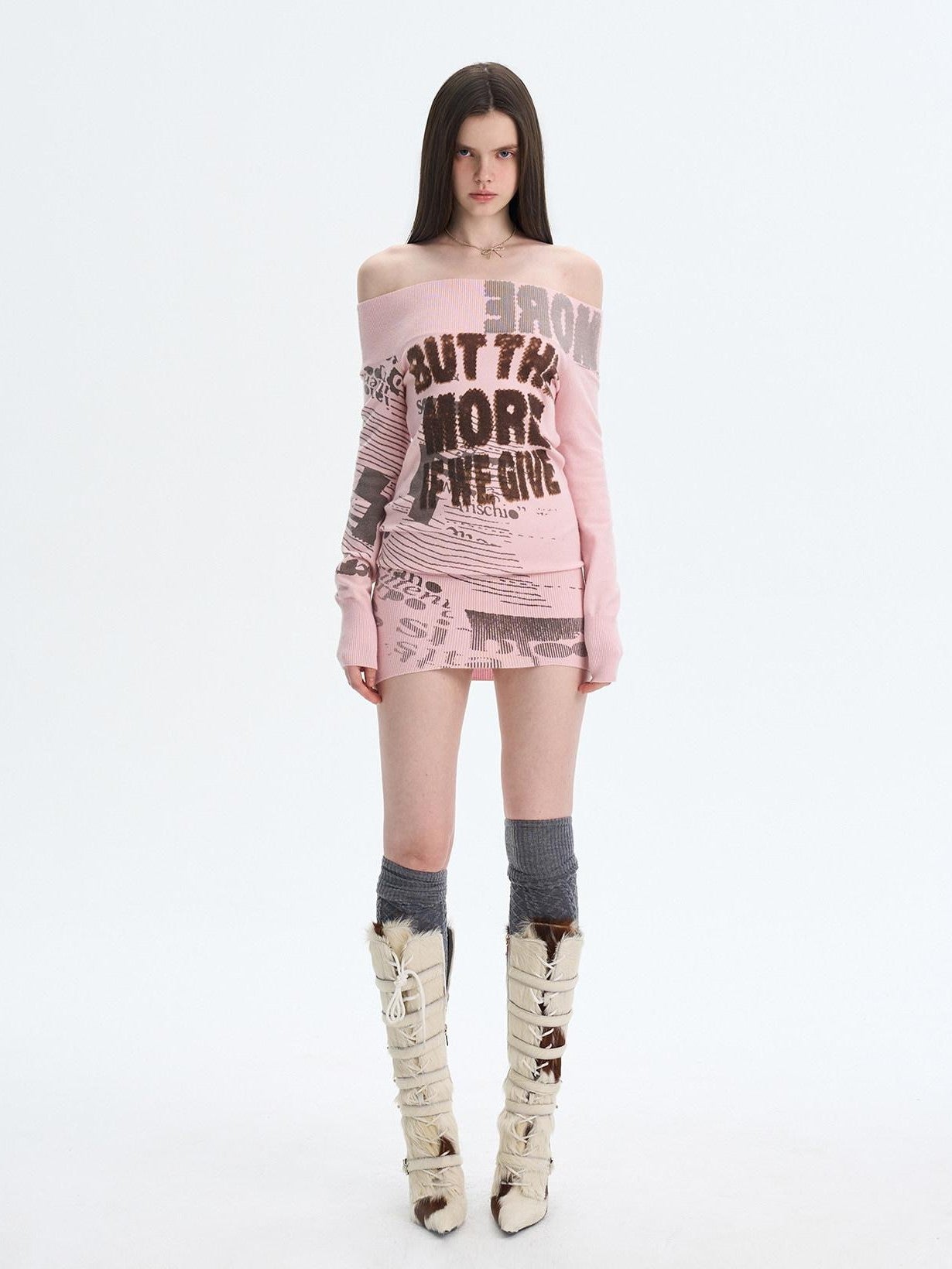 The NeverMore Retro Printed Knit Bodycon One Shoulder Women&