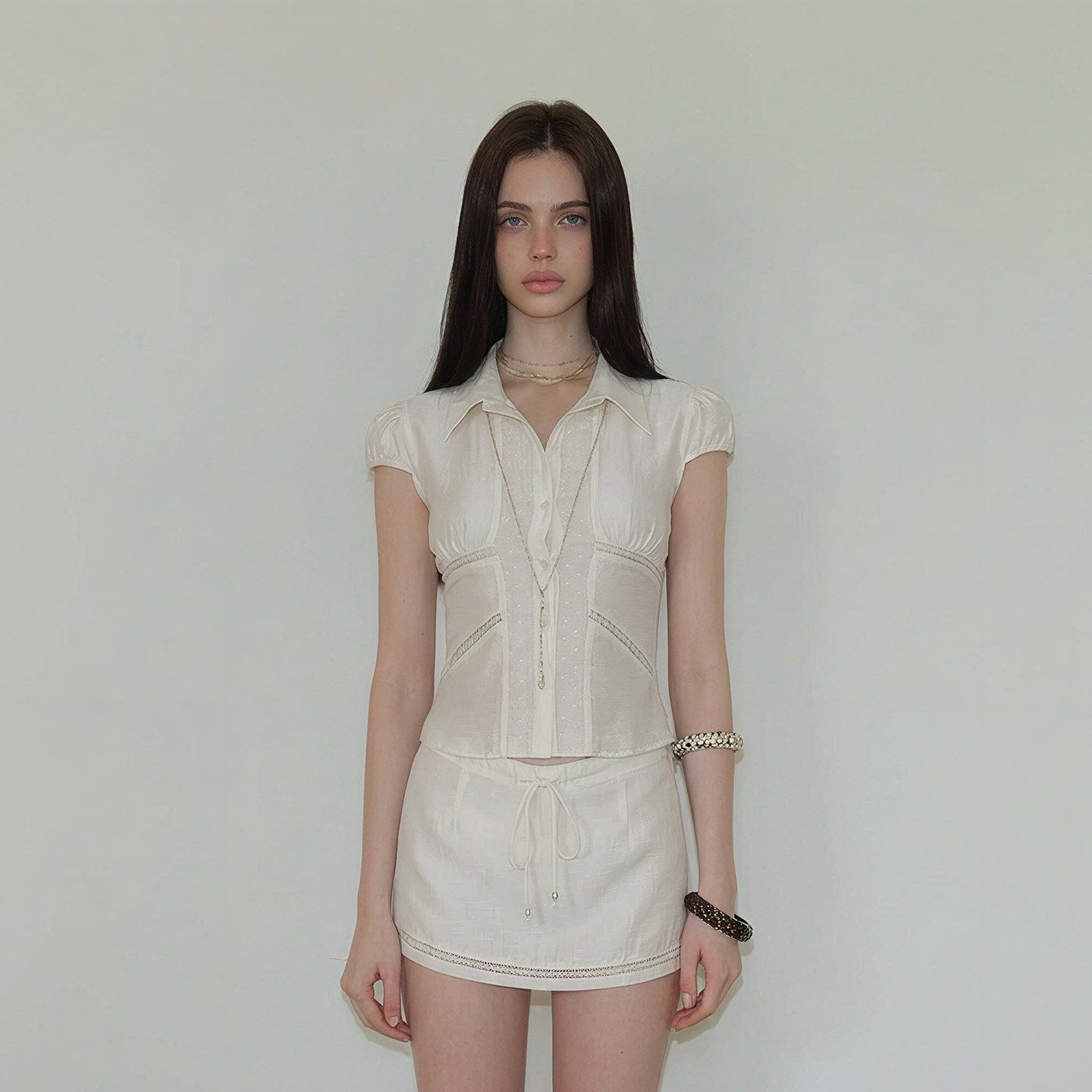 The_NeverMore_Short_Sleeve_Shirt_Low_Waist_Skirt_Women&