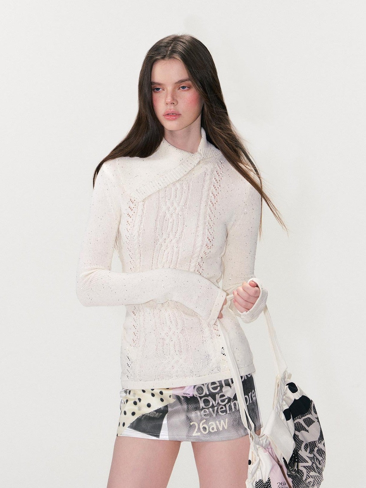 The NeverMore Sparkle Sequin Knit Collared Slim Fit Women&