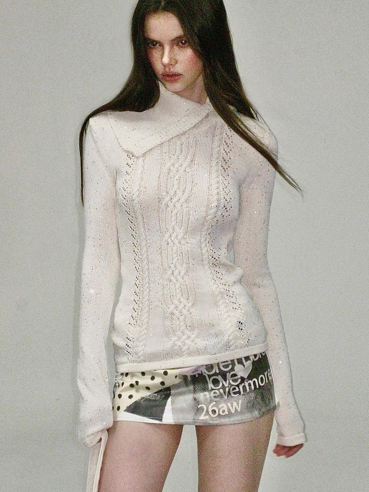 The NeverMore Sparkle Sequin Knit Collared Slim Fit Women&