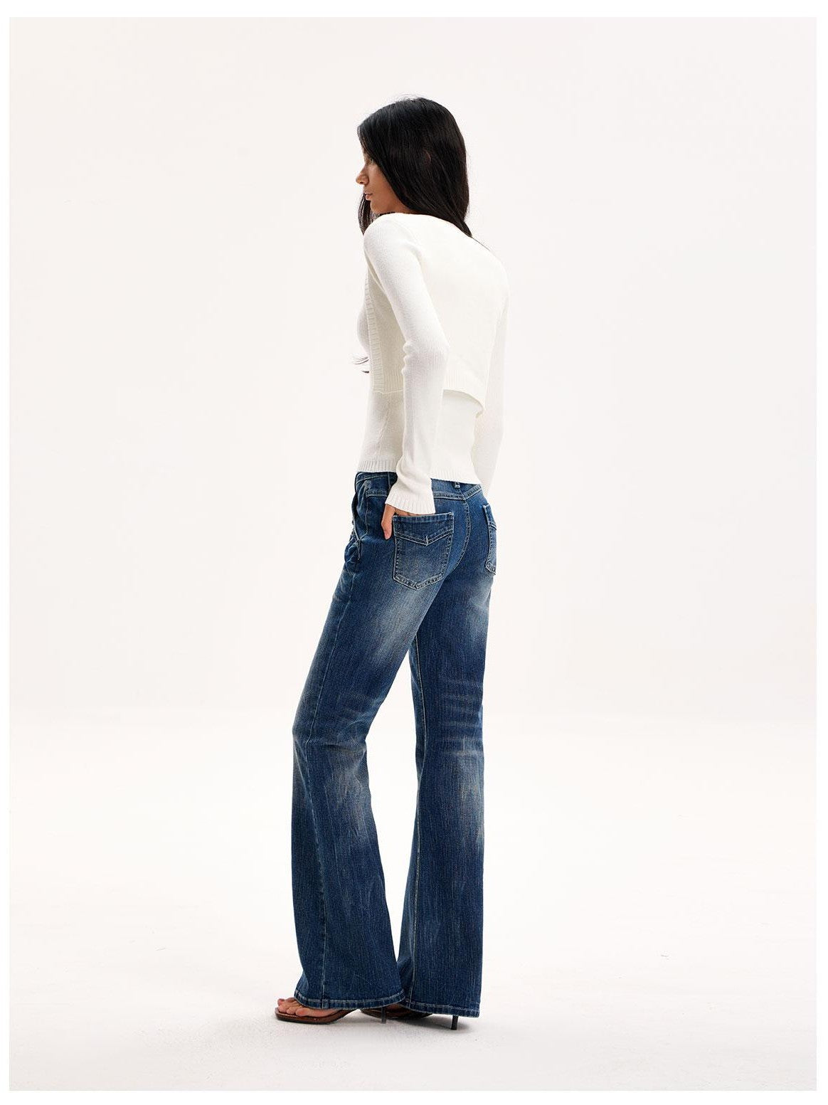The NeverMore Vintage Washed Faded Low Rise Bootcut Jeans Women&