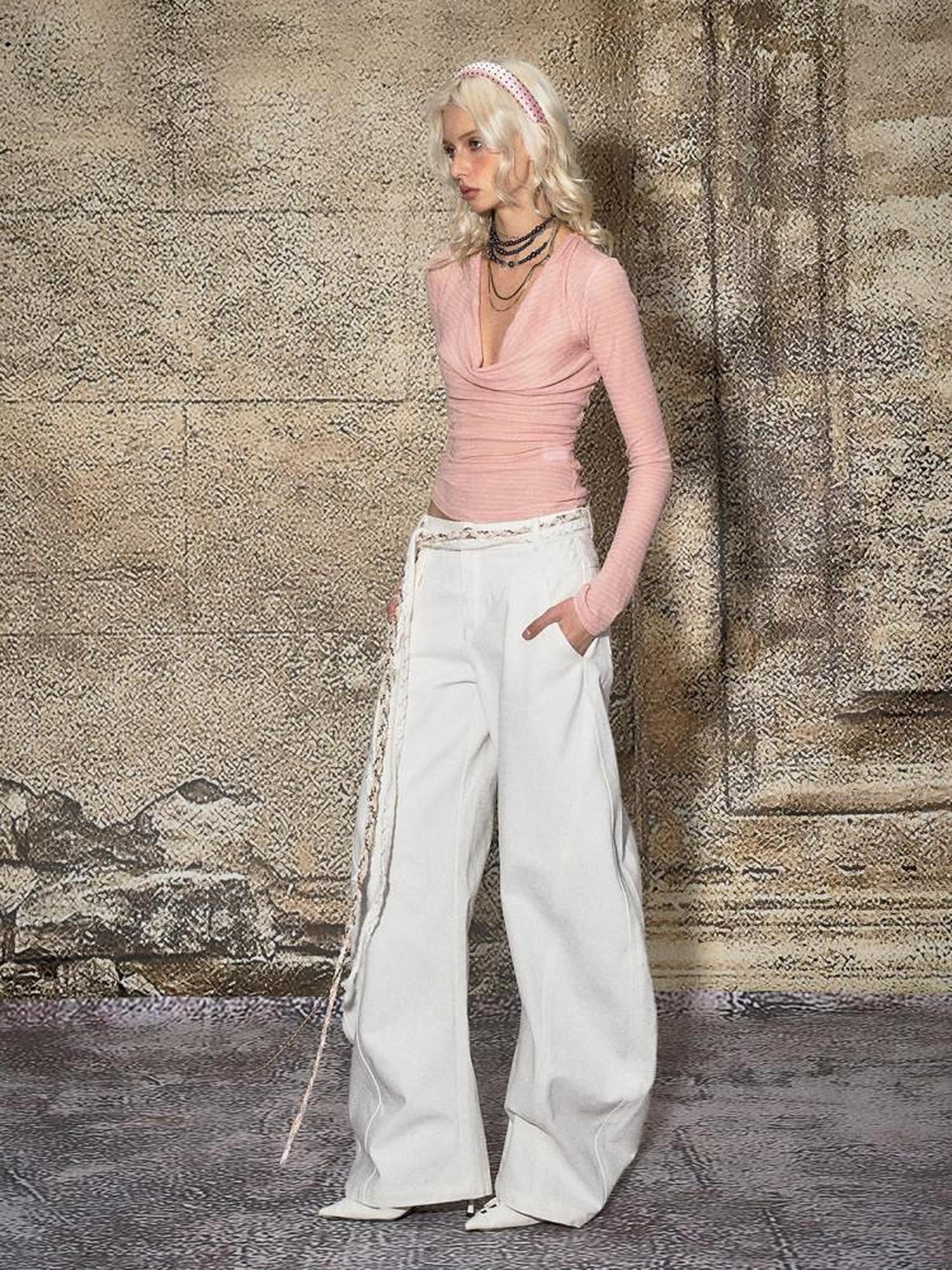 The NeverMore White Distressed Sexy High Street Natural Waist Women&