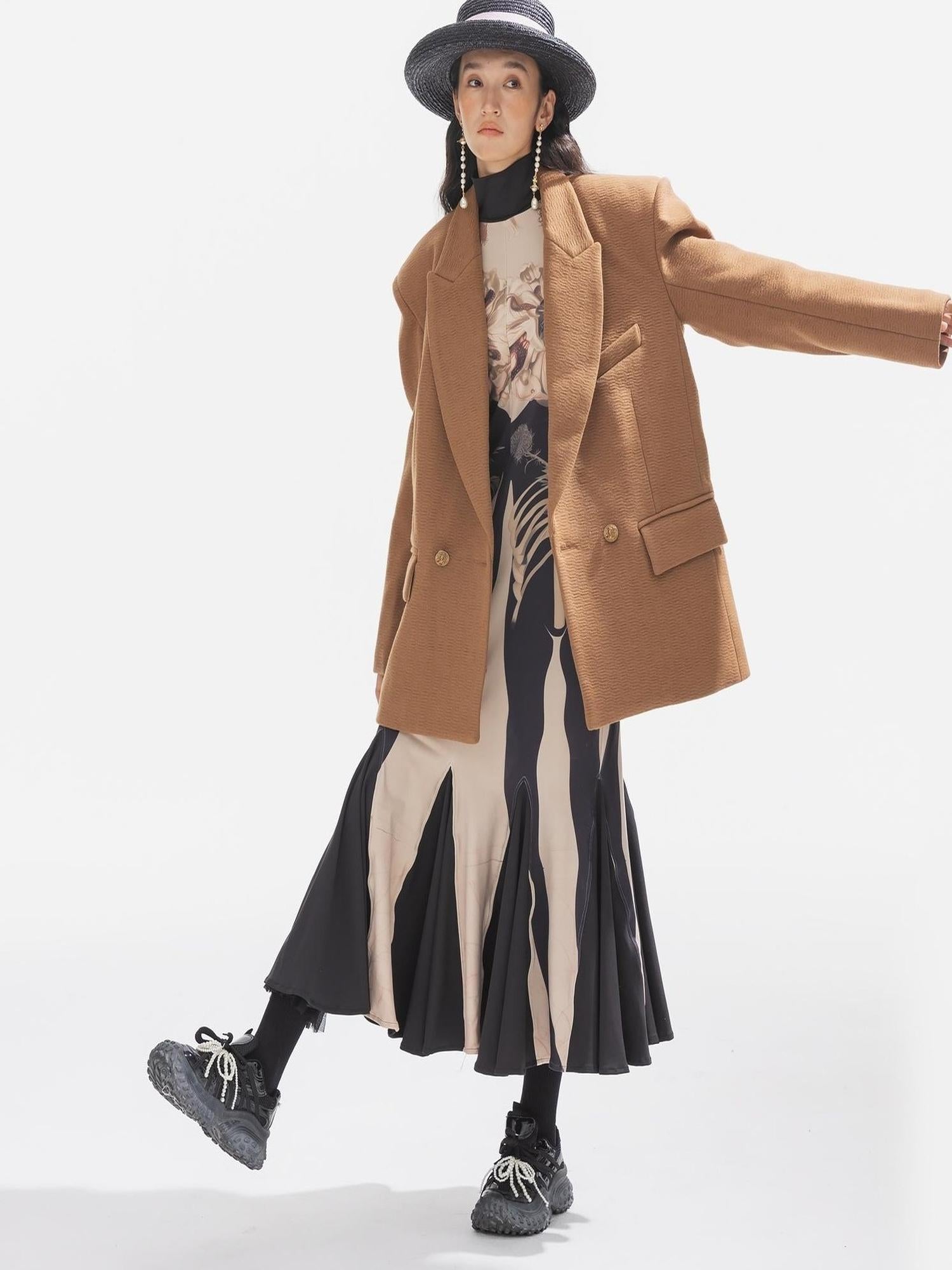 Sweet Mi Thickened Wool Jacquard Box Cut Women Winter Blazer