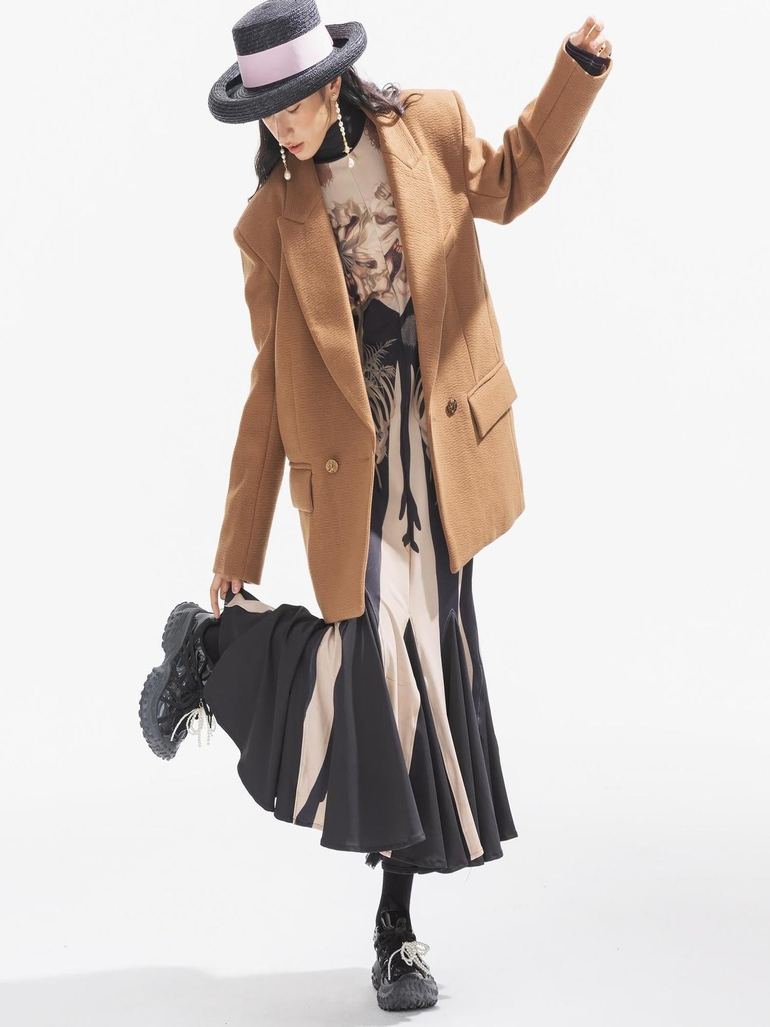 Sweet Mi Thickened Wool Jacquard Box Cut Women Winter Blazer