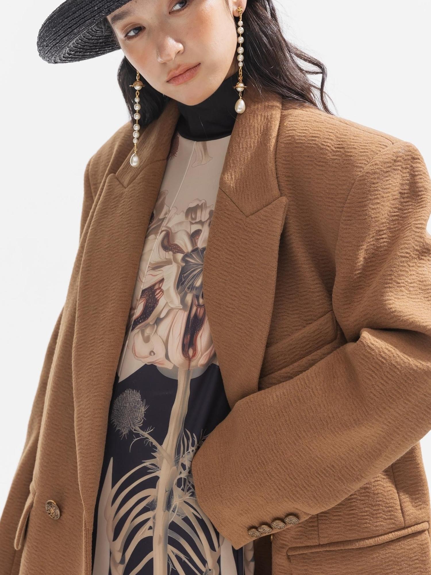 Sweet Mi Thickened Wool Jacquard Box Cut Women Winter Blazer