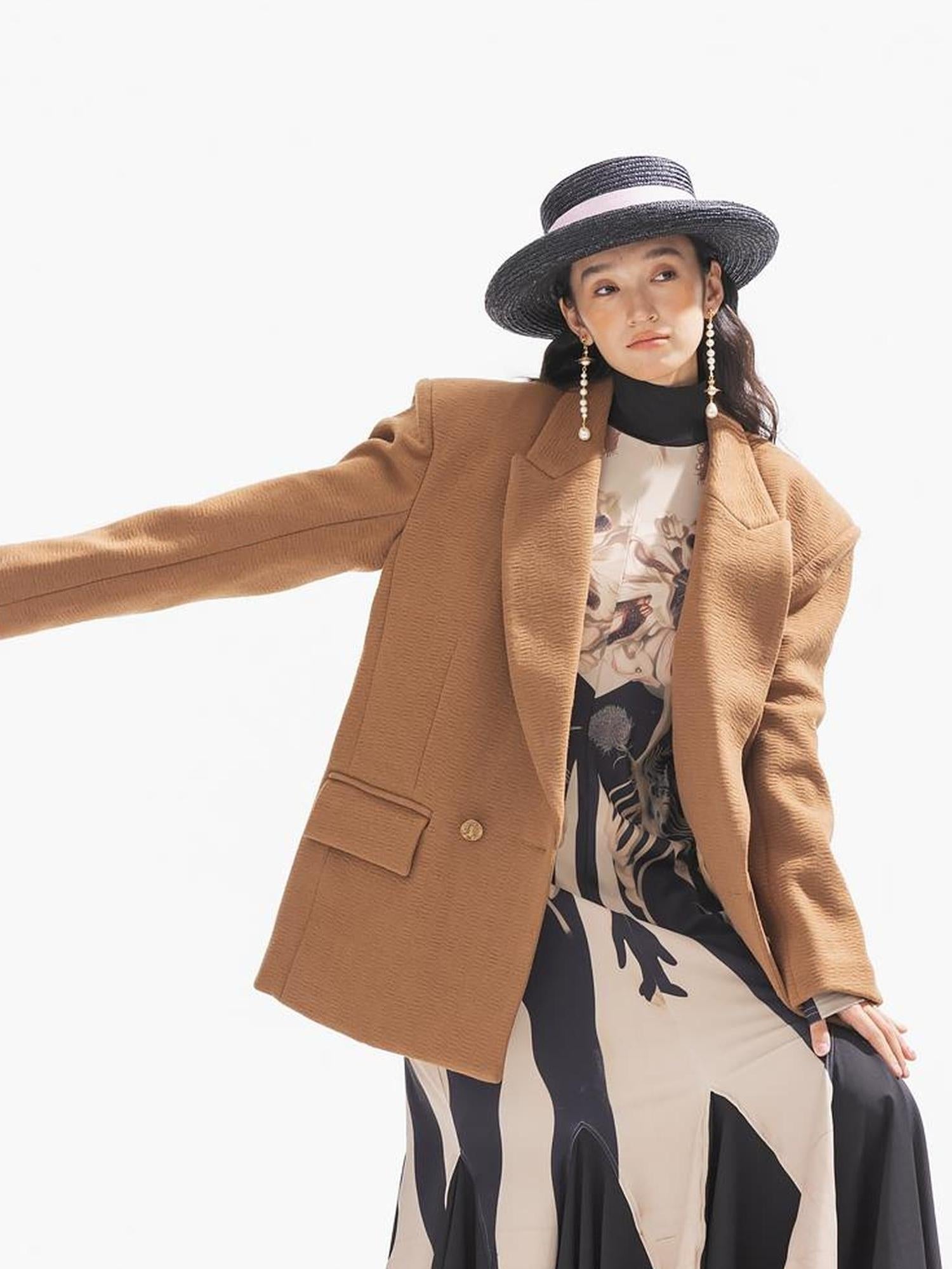Sweet Mi Thickened Wool Jacquard Box Cut Women Winter Blazer