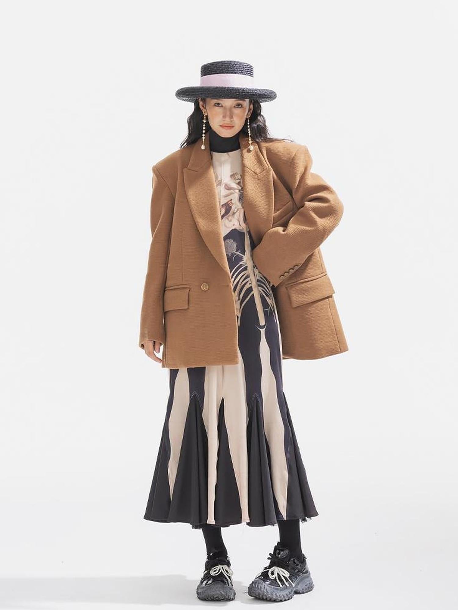 Sweet Mi Thickened Wool Jacquard Box Cut Women Winter Blazer