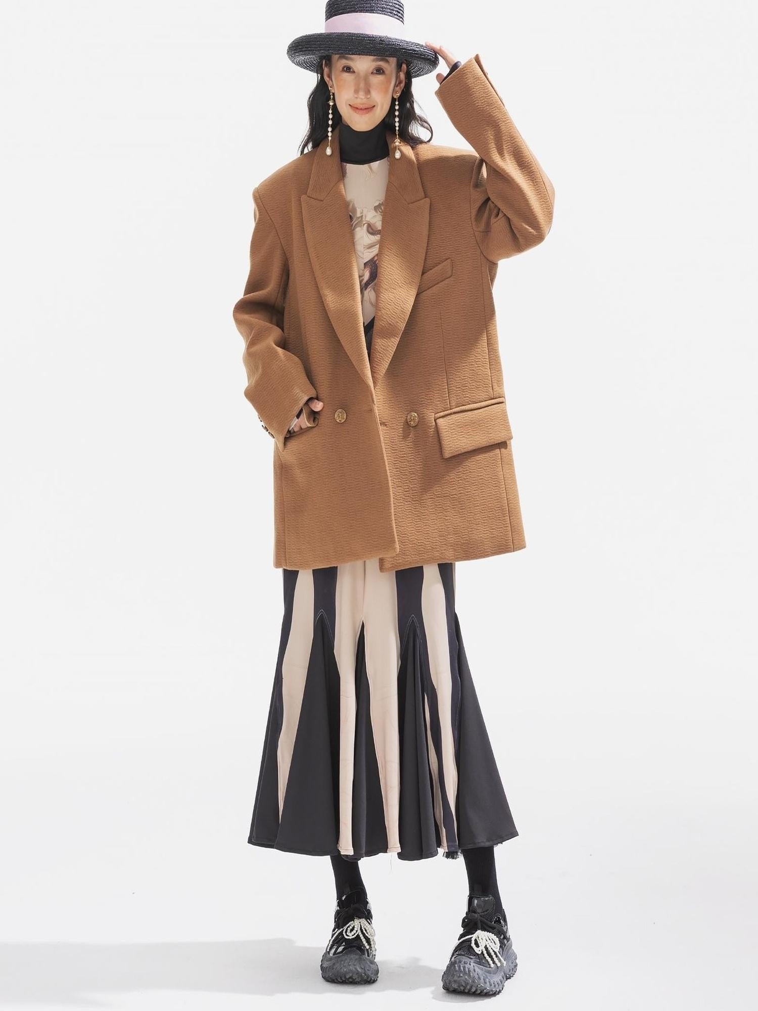 Sweet Mi Thickened Wool Jacquard Box Cut Women Winter Blazer