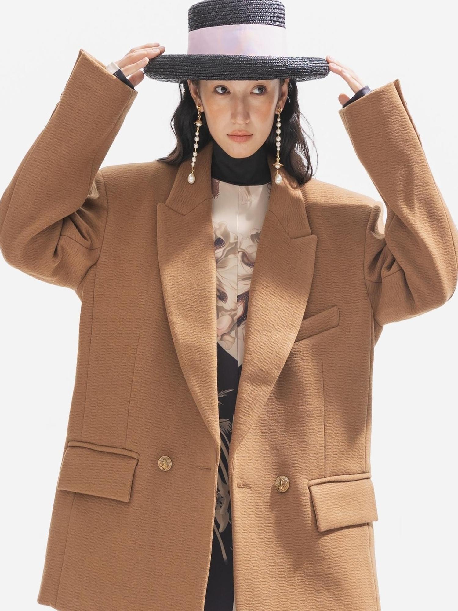 Sweet Mi Thickened Wool Jacquard Box Cut Women Winter Blazer