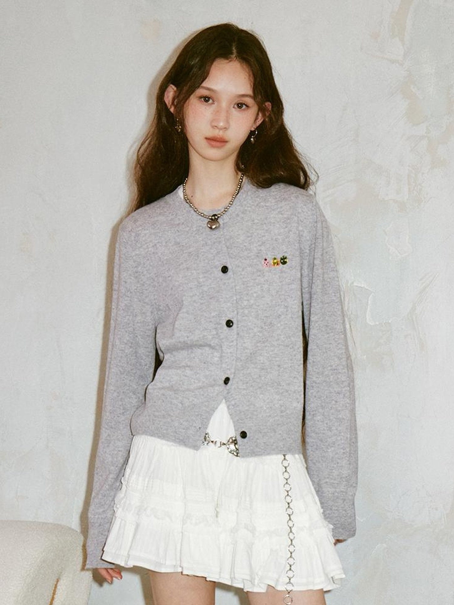 DIDDI MODA Three Kittens Embroidered Soft Knit Cardigan