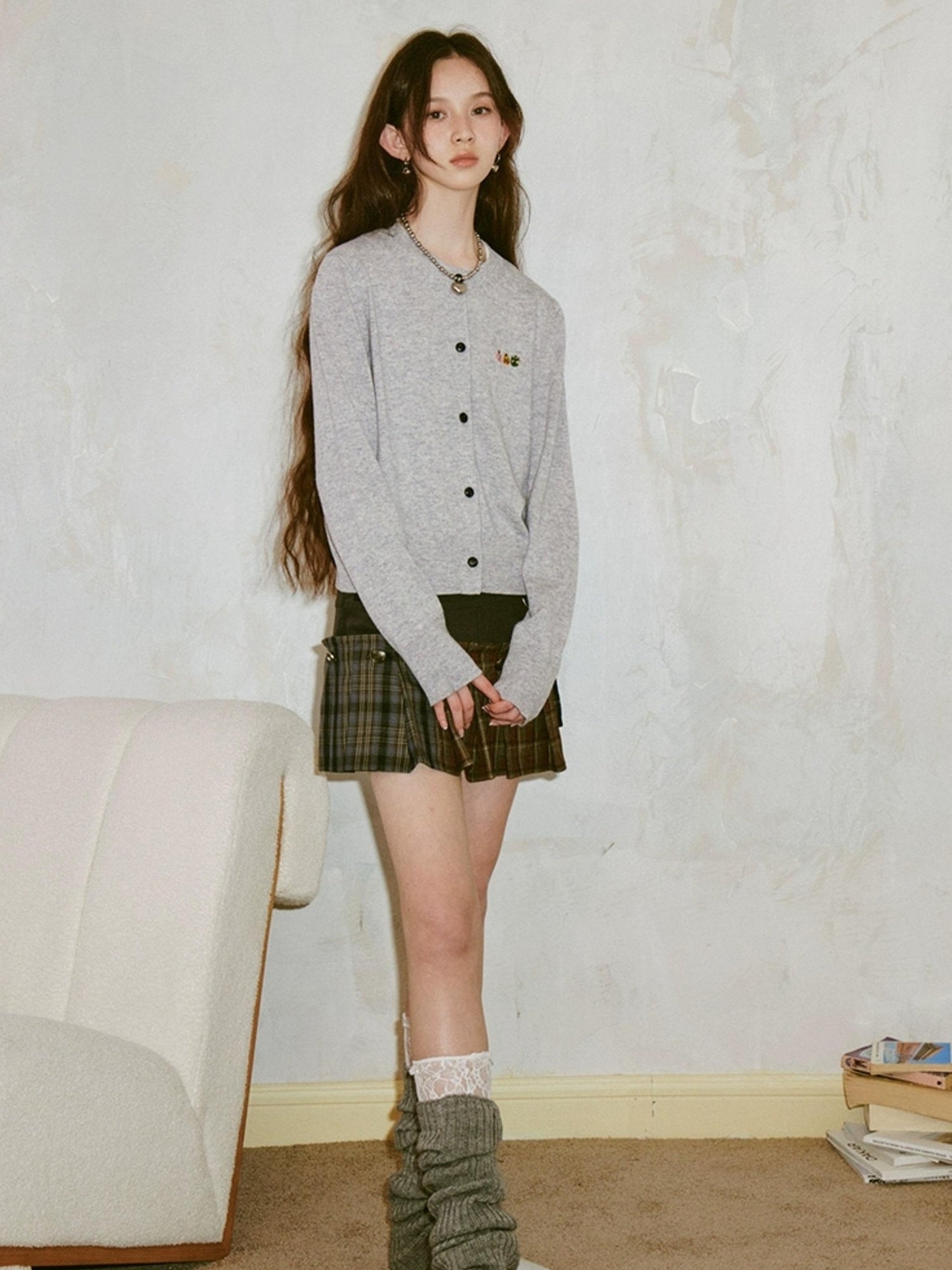 DIDDI MODA Three Kittens Embroidered Soft Knit Cardigan