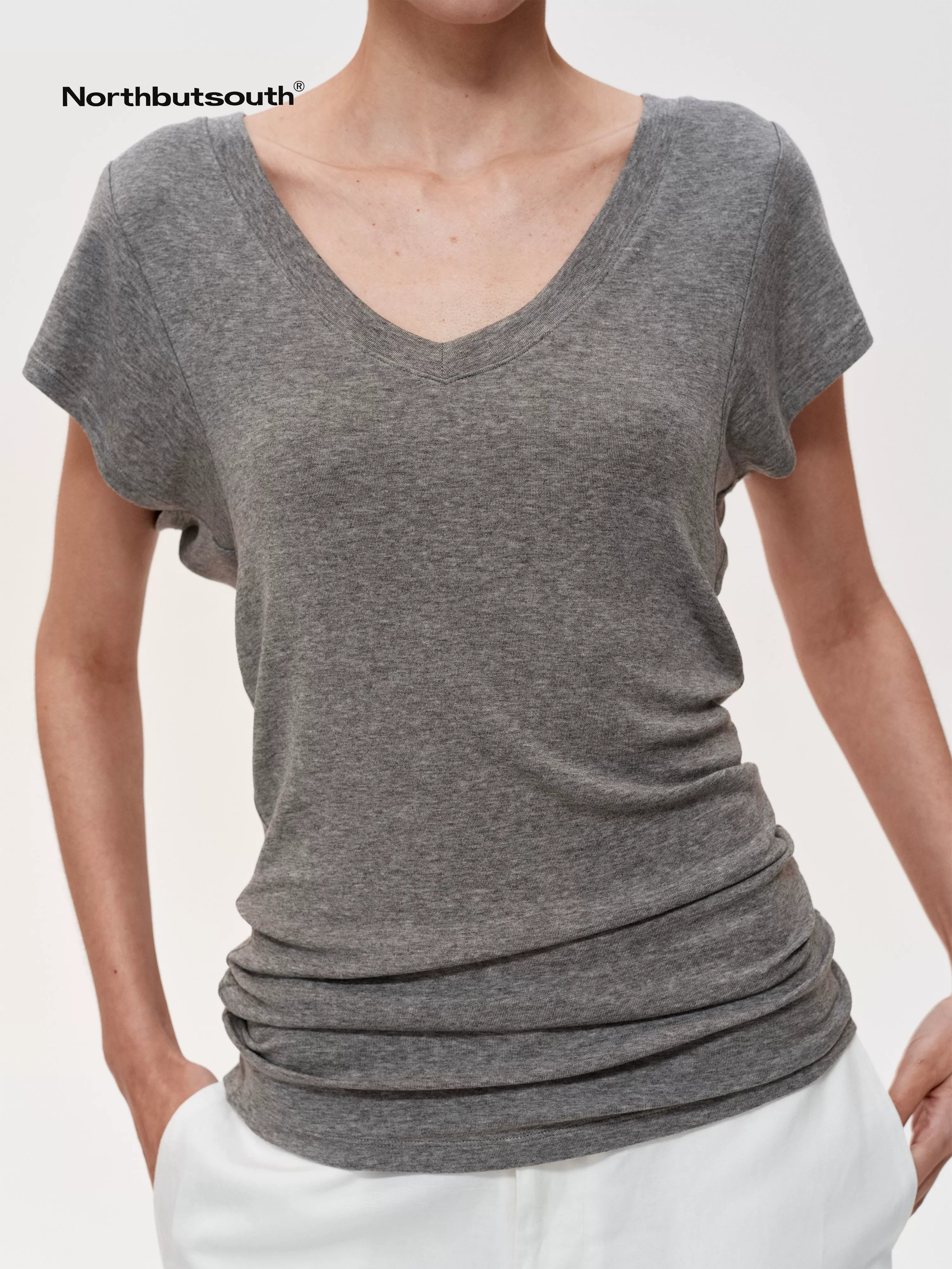 Three Tone Classic V-neck Stacked T-shirt Dress