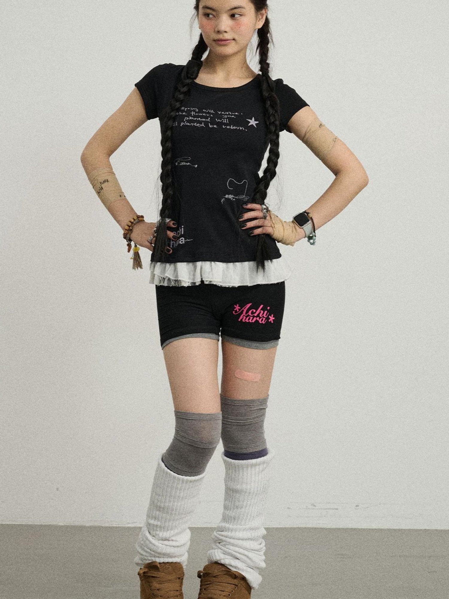 Achihara Time Bandage Lace Short Sleeve T-Shirt