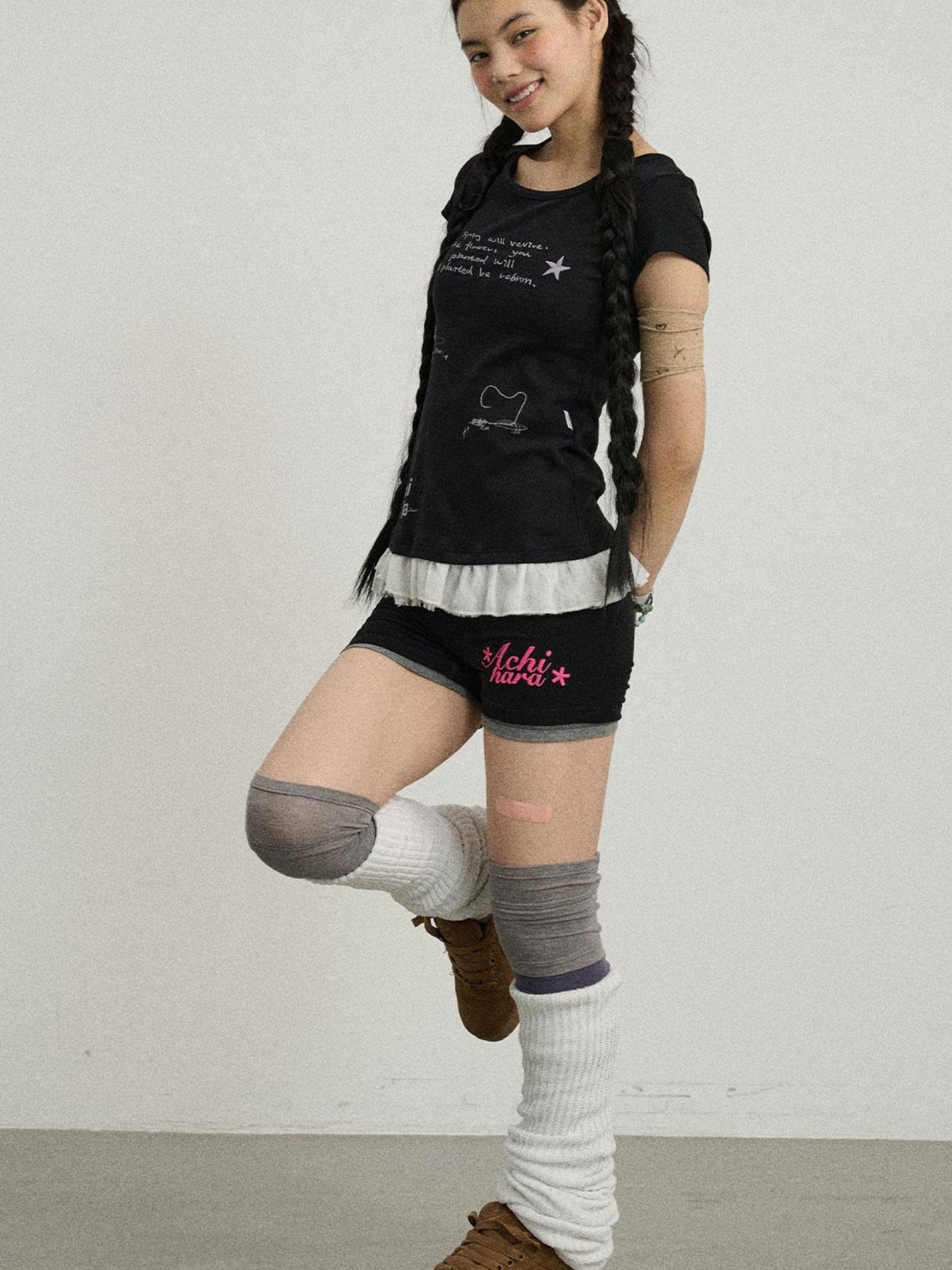 Achihara Time Bandage Lace Short Sleeve T-Shirt