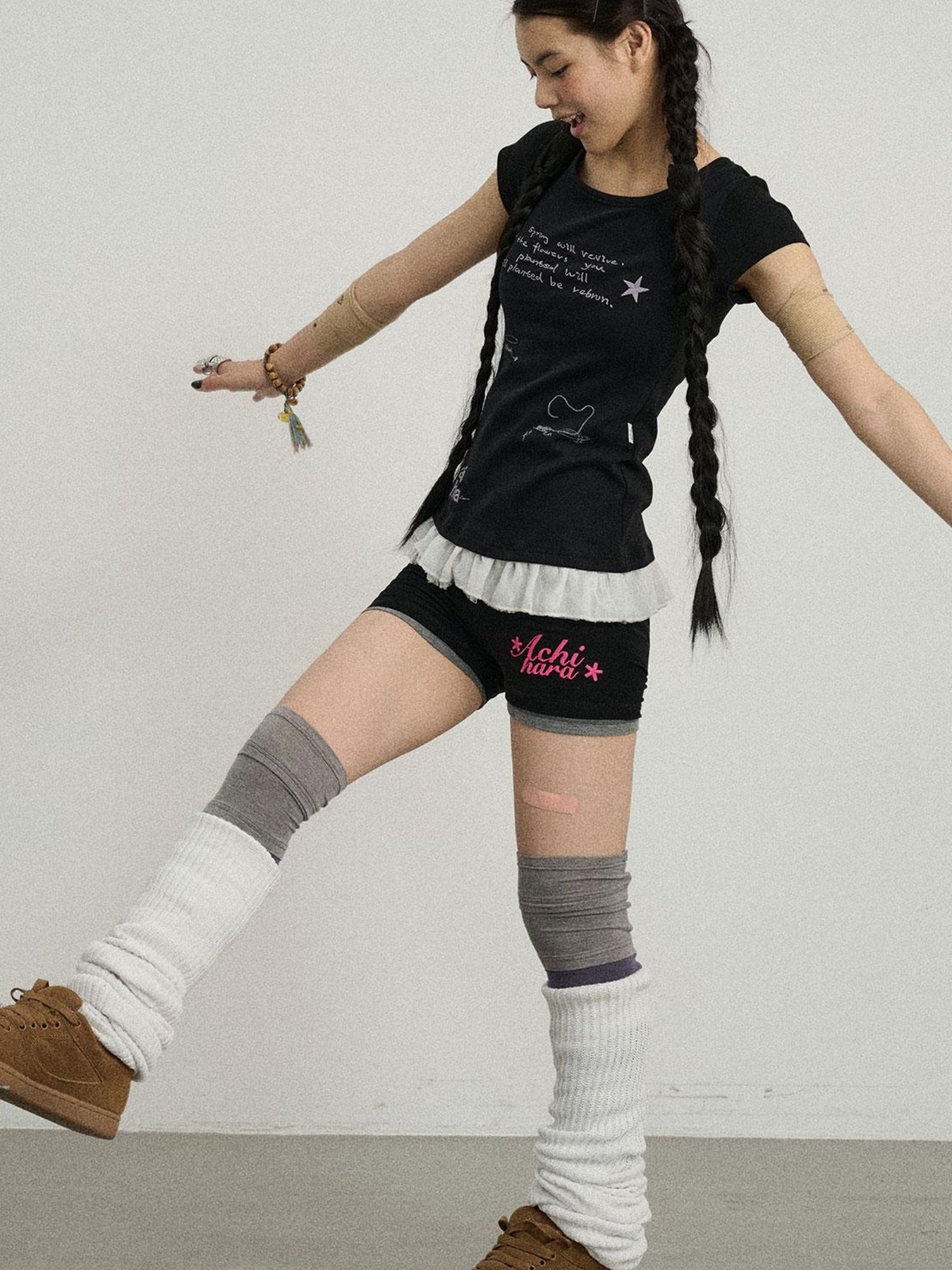 Achihara Time Bandage Lace Short Sleeve T-Shirt